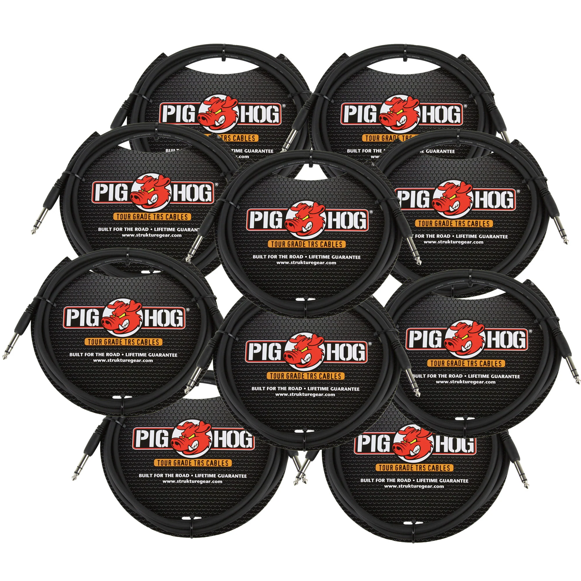 10x Pig Hog PTRS06 High Performance 1/4" TRS Instrument Cable, 6 Feet