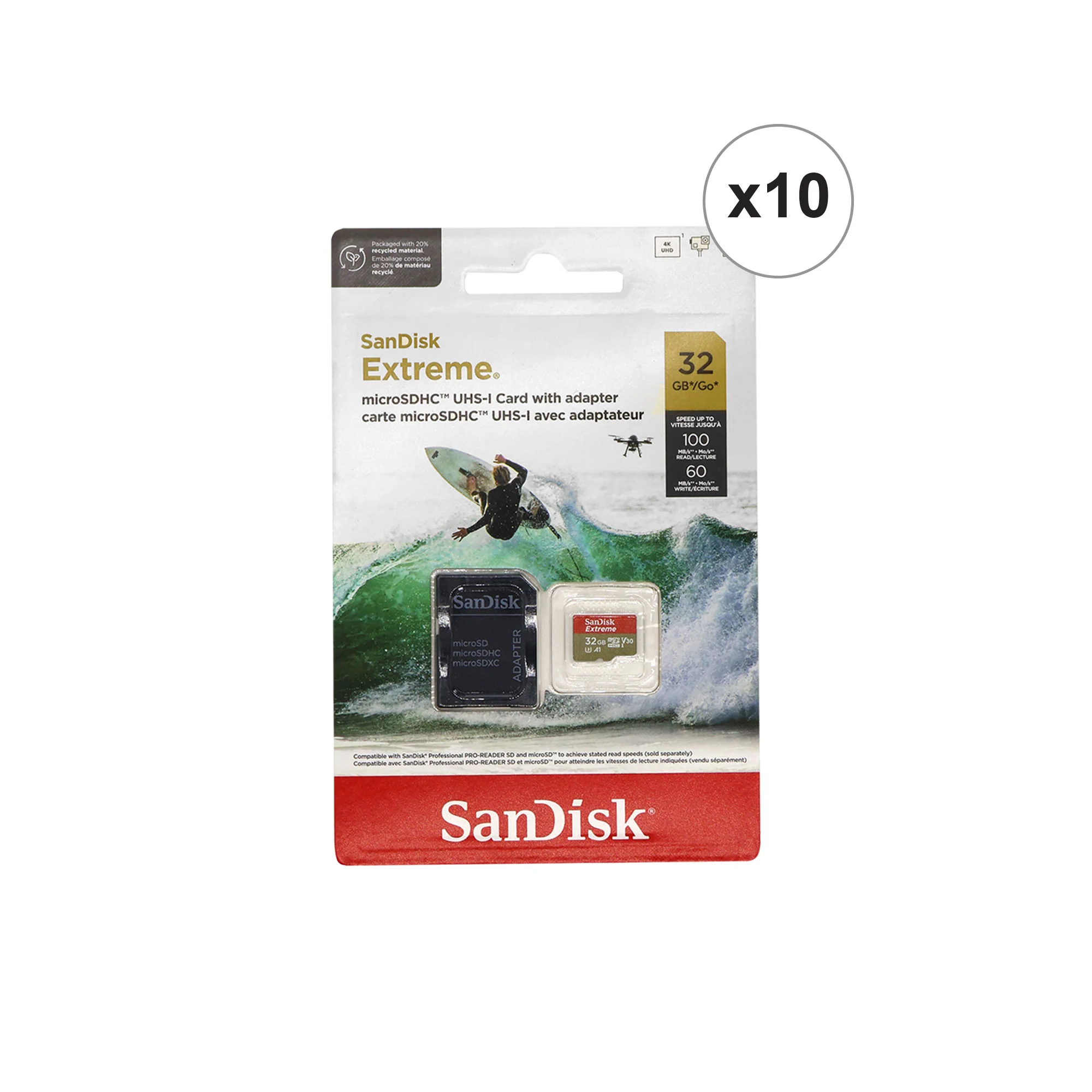 10x SanDisk 32GB Extreme UHS-I microSDHC Memory Card with SD Adapter