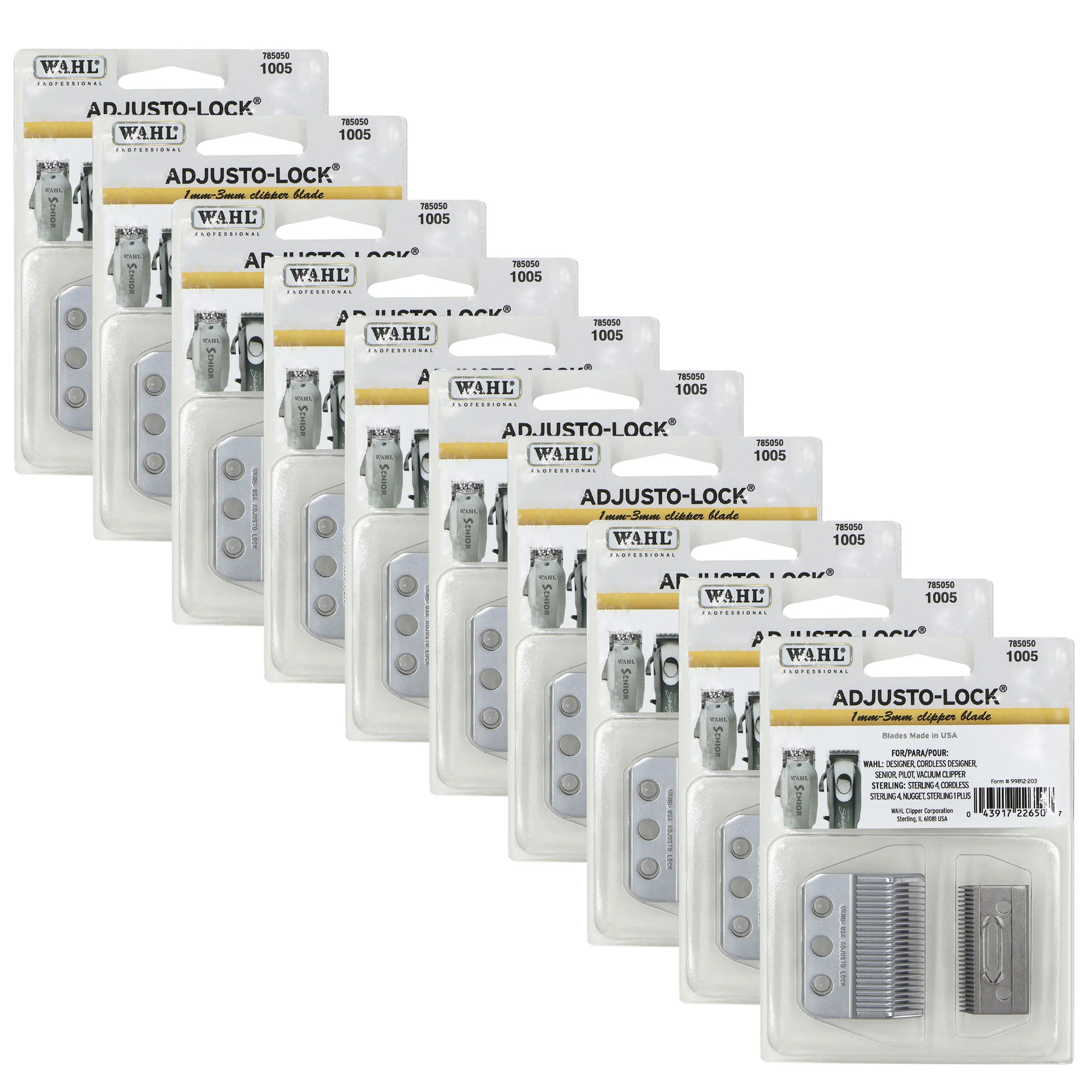 10x Wahl 1005 Adjusto-Lock 1-3mm Clipper Blades 3 Hole Silver for Wahl Designer
