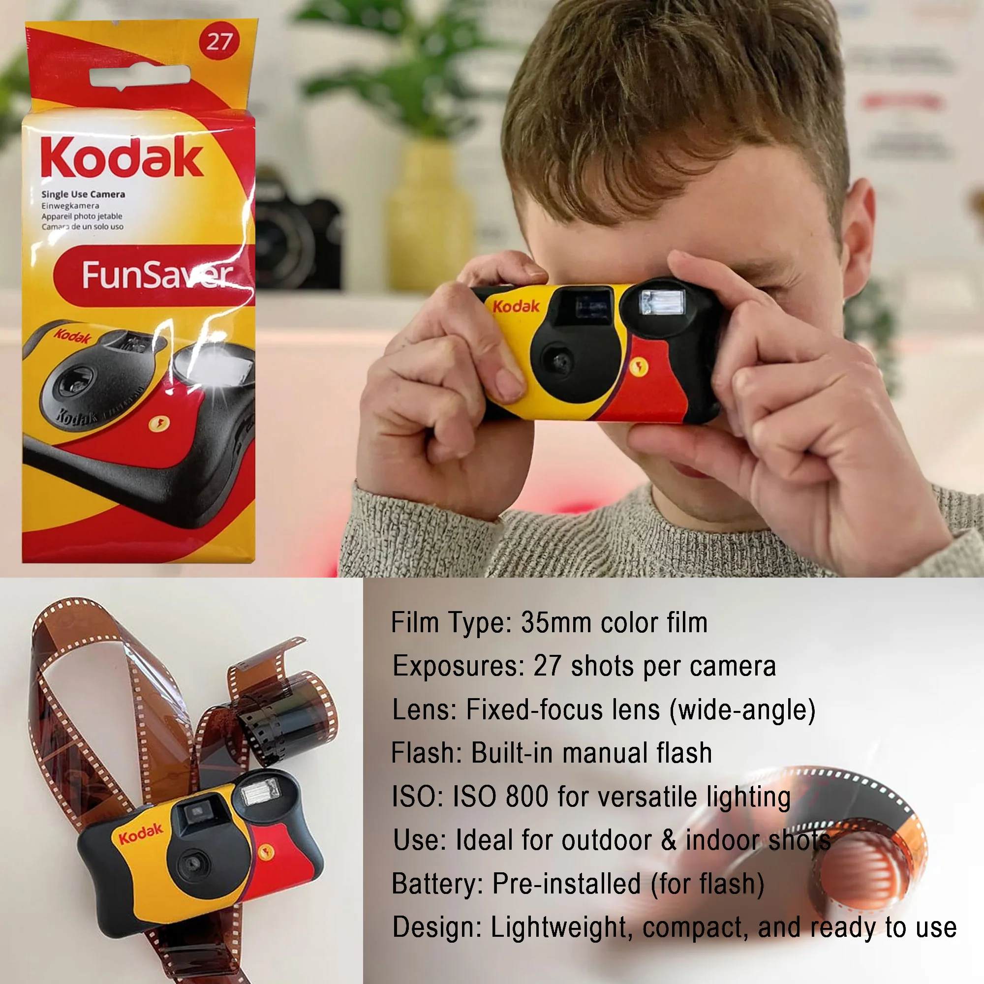 20-Pack Kodak 35mm One-Time-Use Disposable Camera (ISO 800) with Flash - 27 Exposure - Image 4