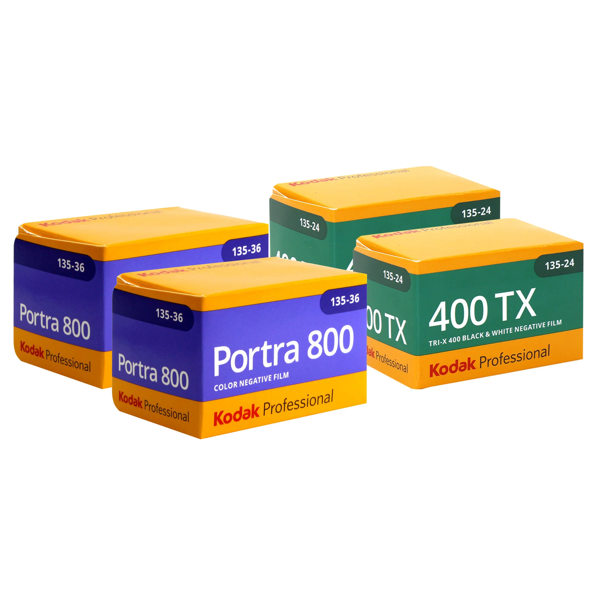 2x Kodak Professional Portra 800 Color Negative Film (35mm, 36 Exp) with 2x Pro 400TX Tri-X 400 Black & White Negative Film - 24 Exp