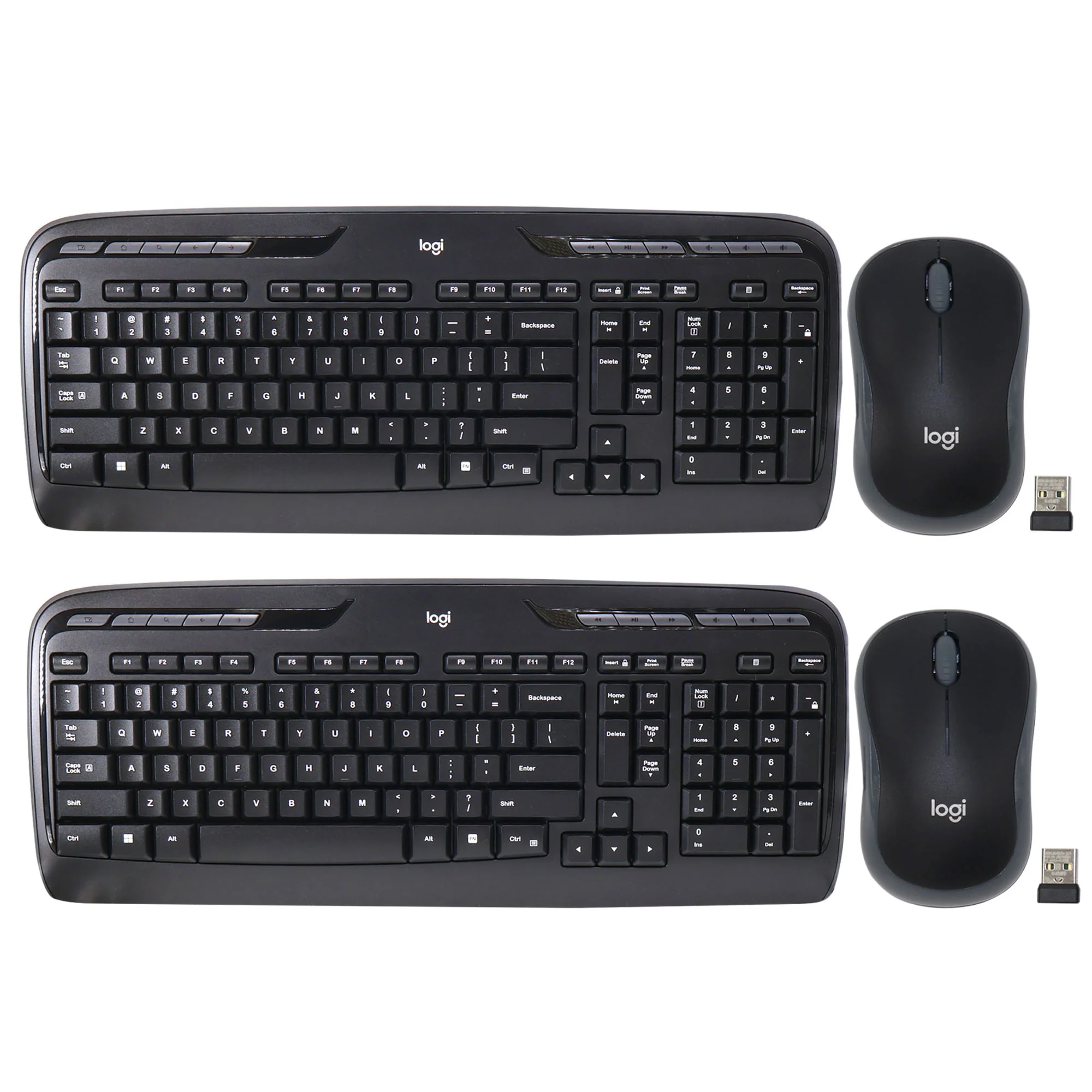 2x Logitech MK320 Full-size Wireless Membrane Keyboard and Mouse Bundle for PC - Black