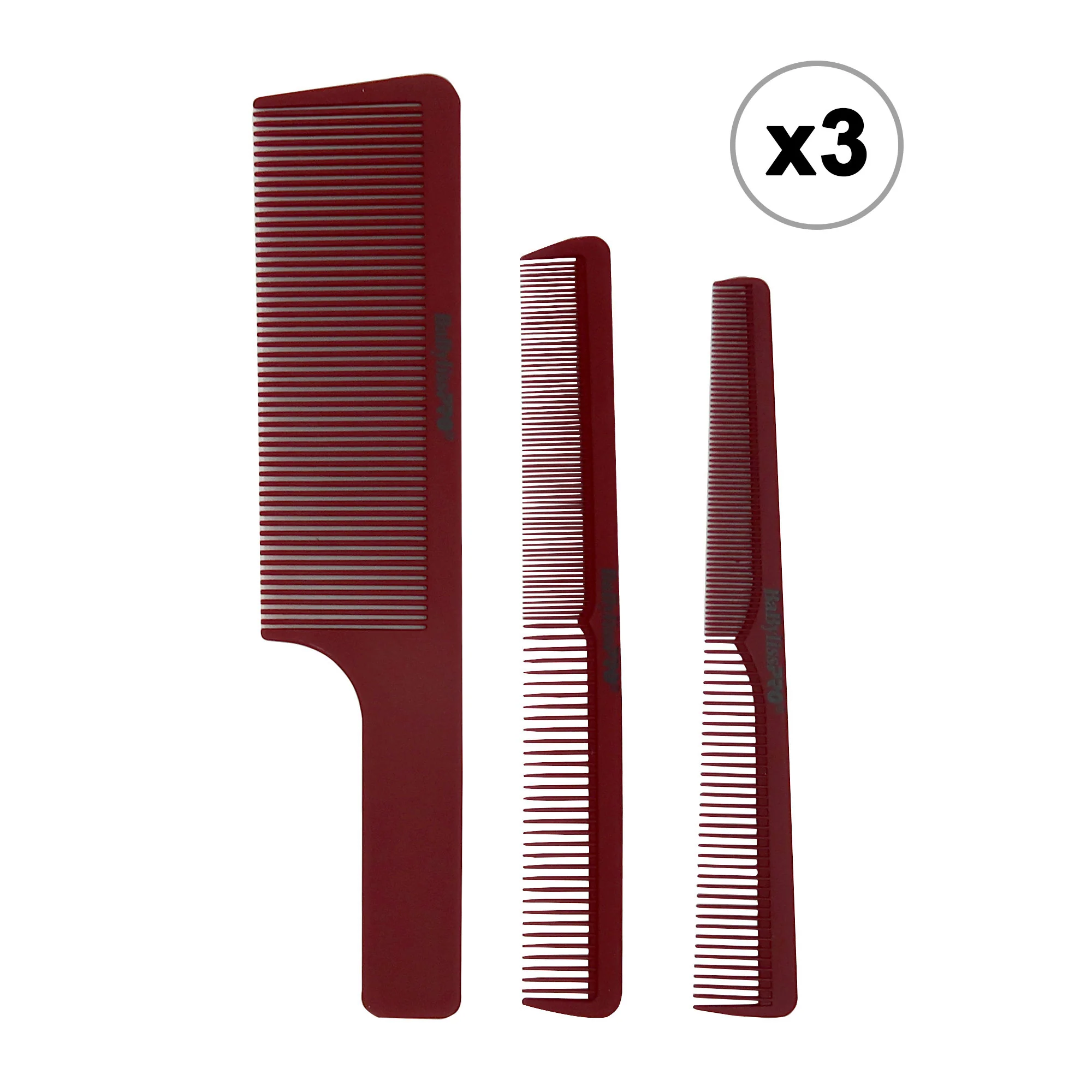 3x Babyliss Pro Barberology Comb Set (Clipper, Cutting, Taper Combs) - Red