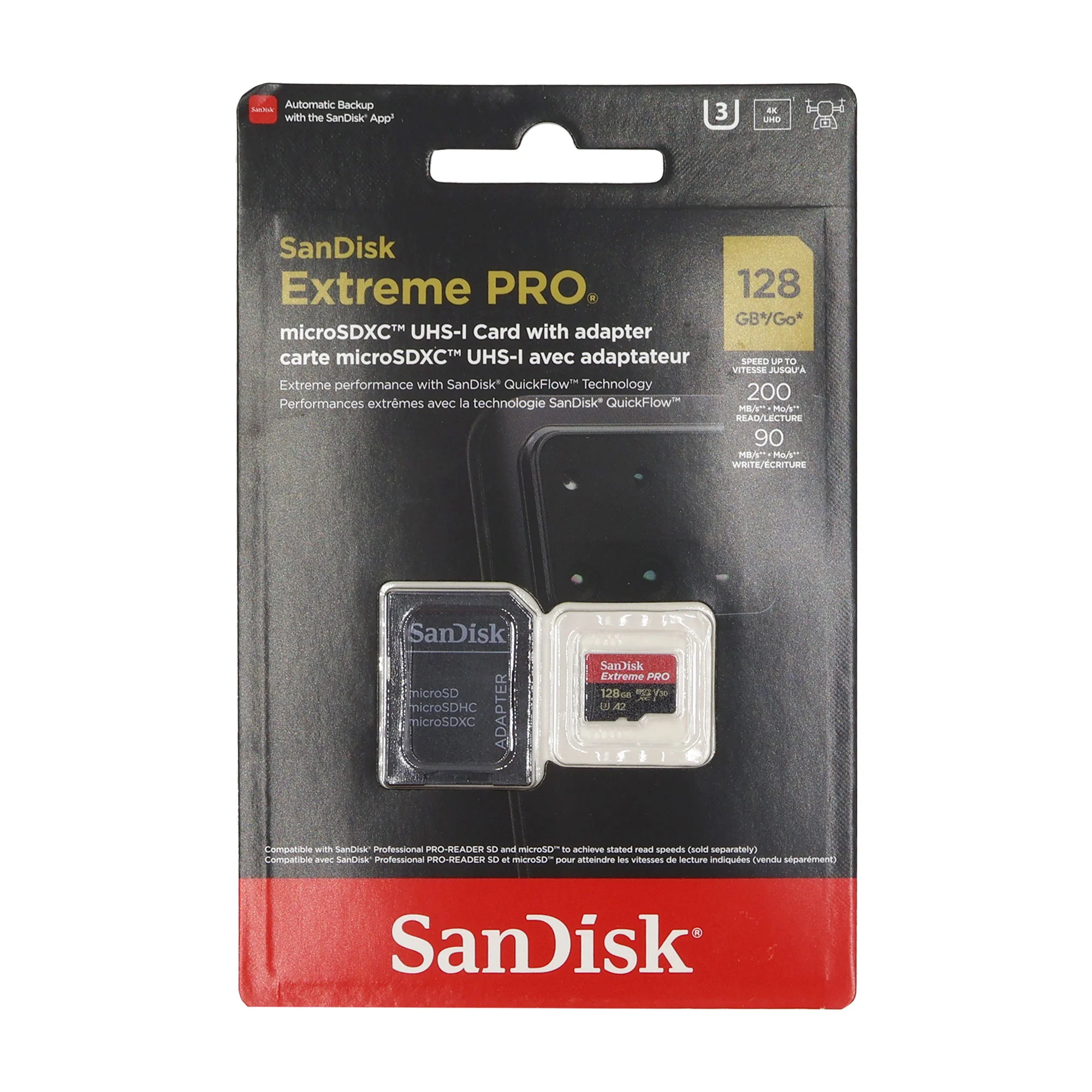3x Sandisk 128GB Extreme Pro UHS-I Micro SD Up to 200MB/s Read 90MB/s Write with SD Adapter - Image 2