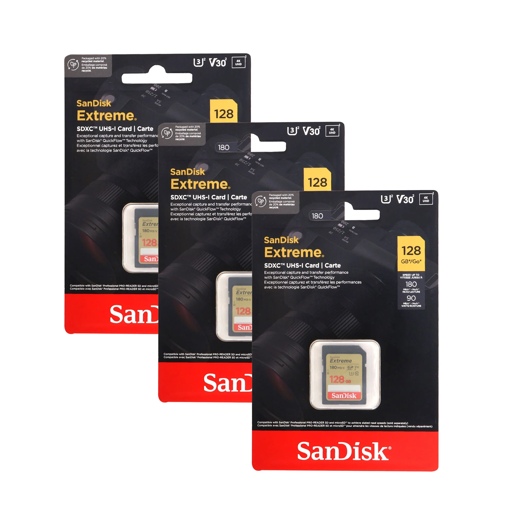 3x Sandisk 128GB Extreme SDXC UHS-I Memory Card