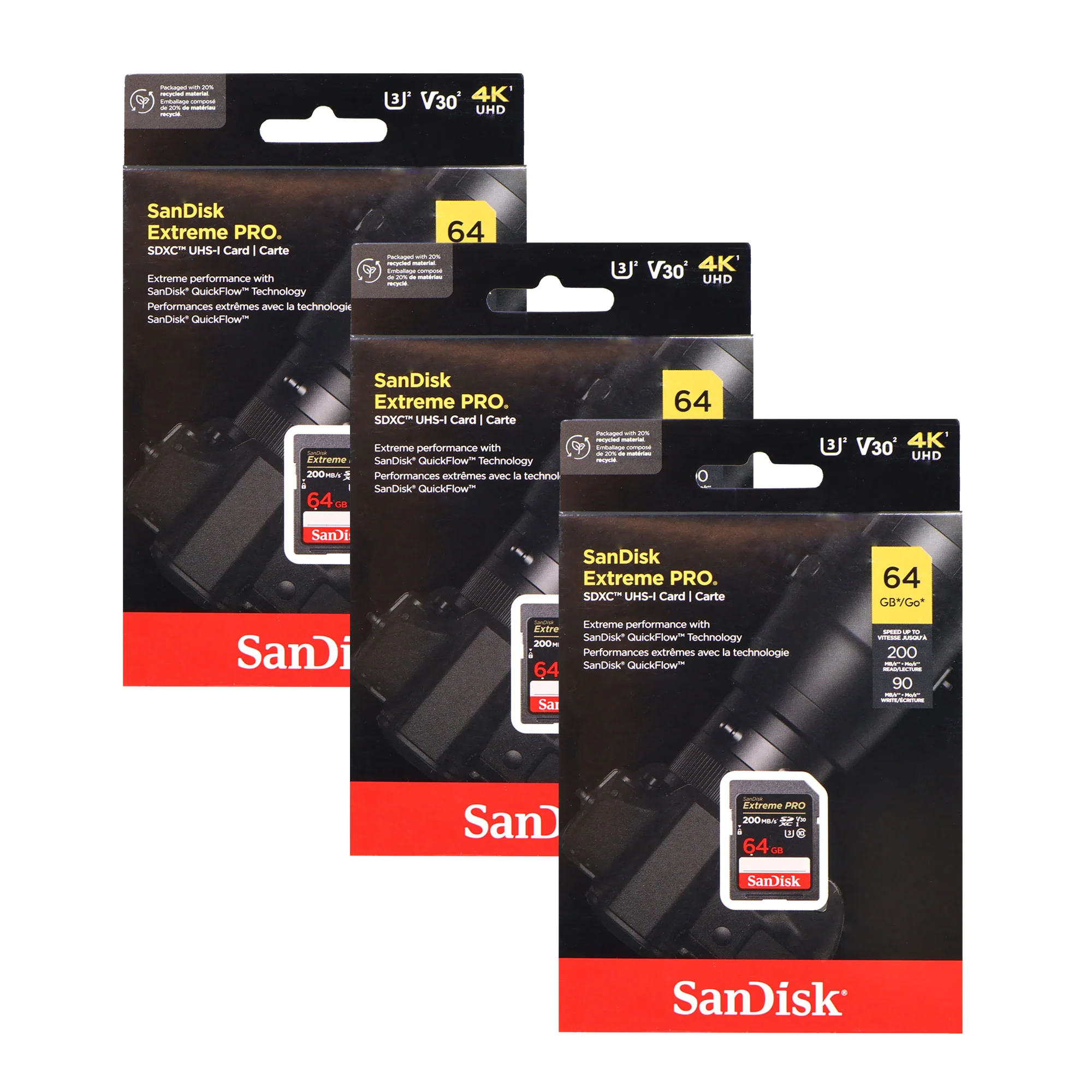 3x Sandisk 64GB Extreme PRO SDXC UHS-I Memory Card
