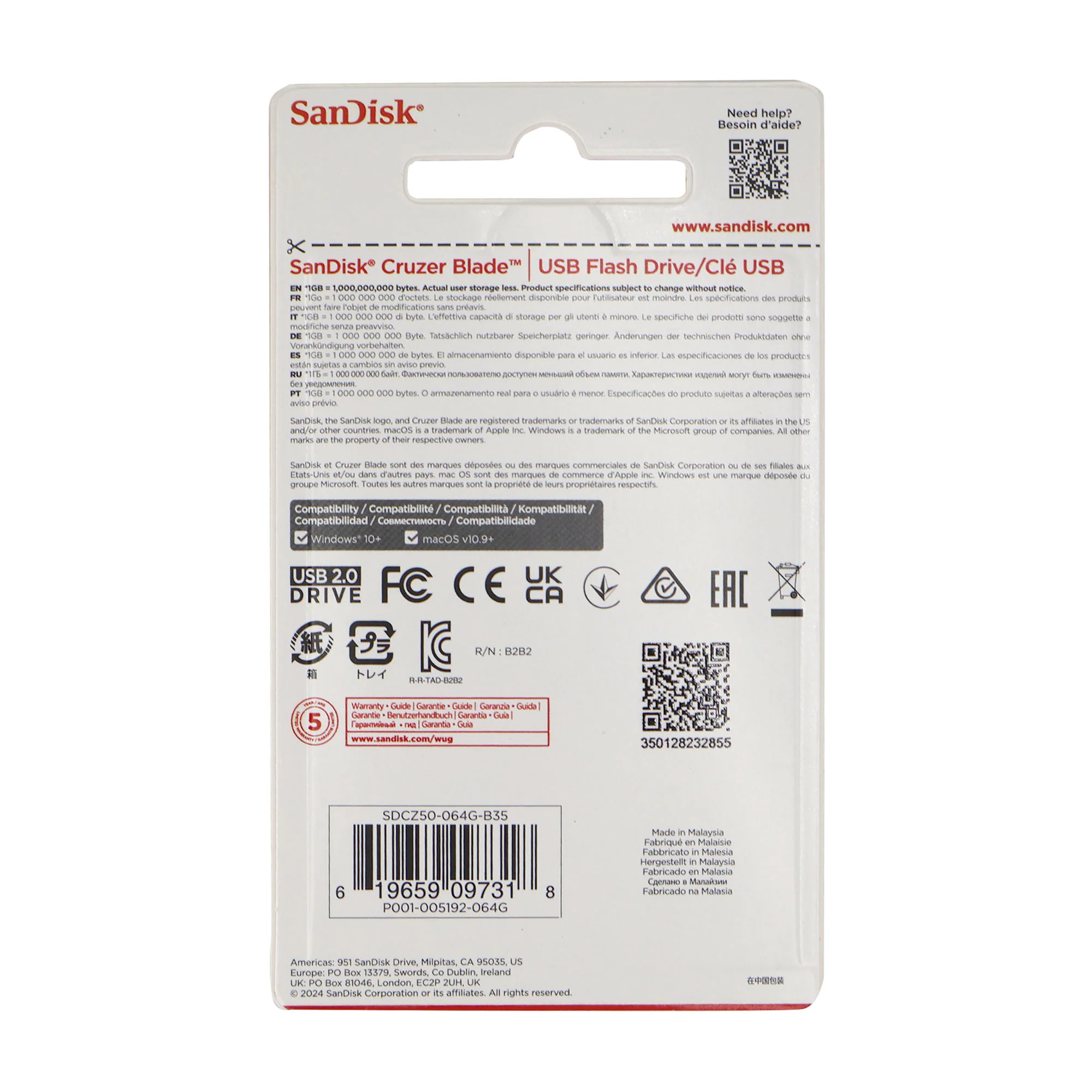 3x SanDisk Cruzer Blade USB Flash Drive - 64GB (Red) - Image 3