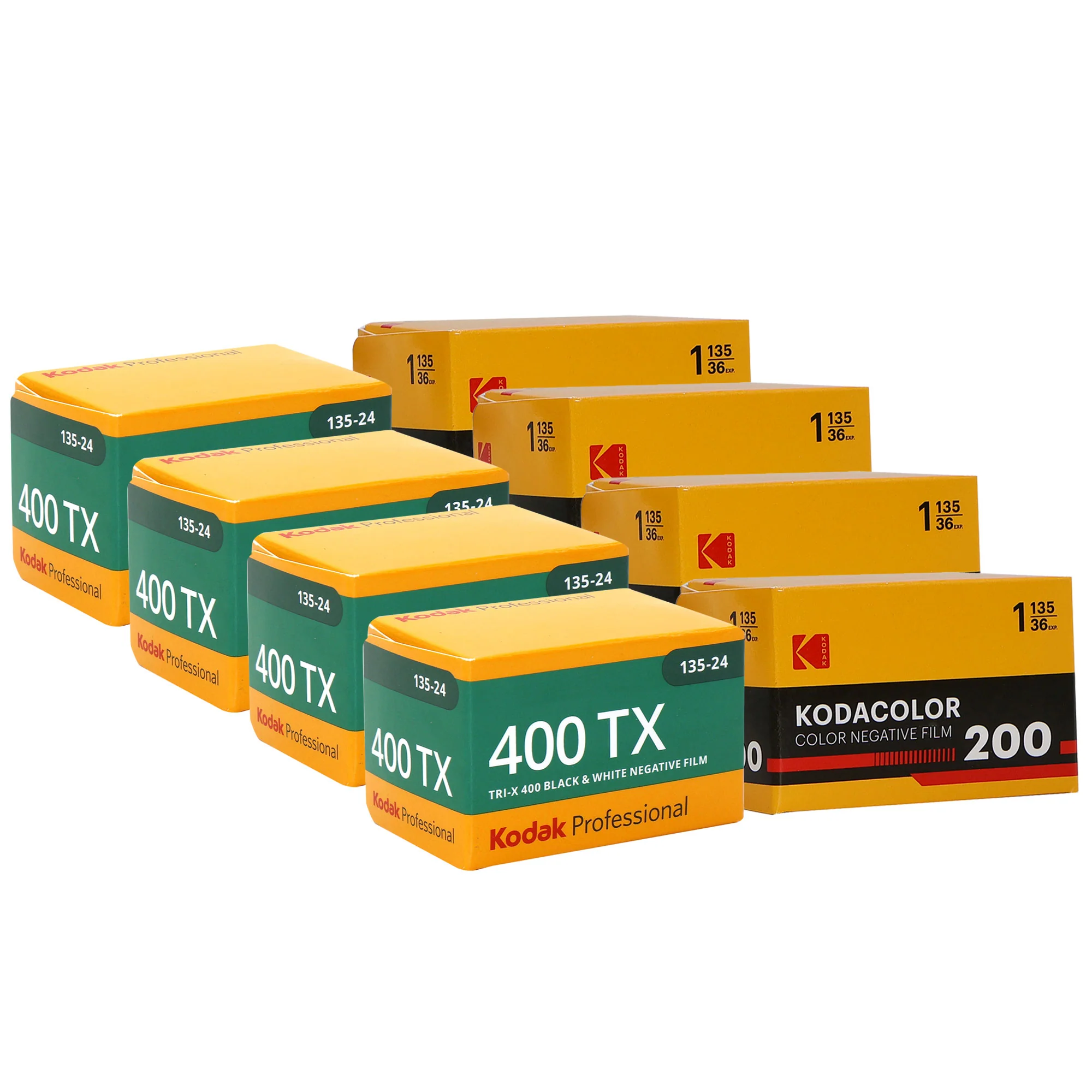 4x Kodak Professional 400TX Tri-X 400 Black & White Negative Film - 24 Exp (1590652) with 4x Kodacolor 200 Color Negative Film (35mm, 36 Exp)