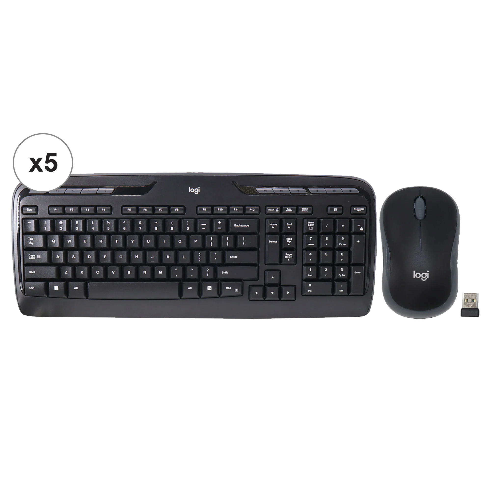 5x Logitech MK320 Full-size Wireless Membrane Keyboard and Mouse Bundle for PC - Black