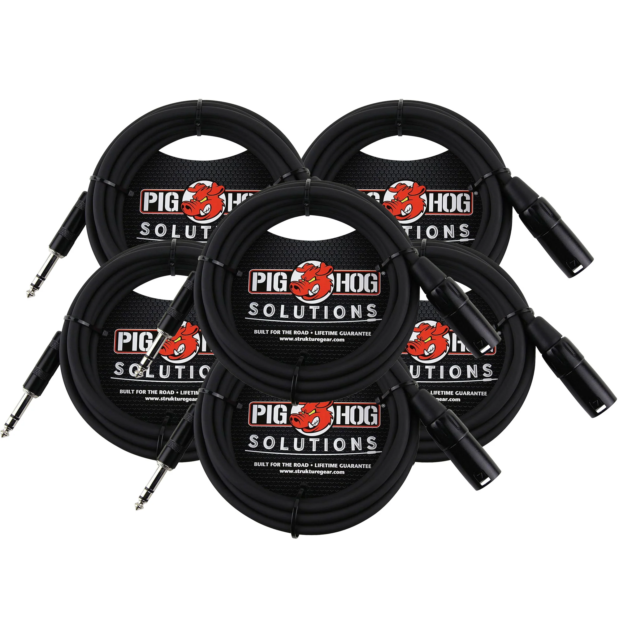6x Pig Hog 1/4" TRS to XLR Balance Adaptor Cable, 10 Feet PX-TMXM2