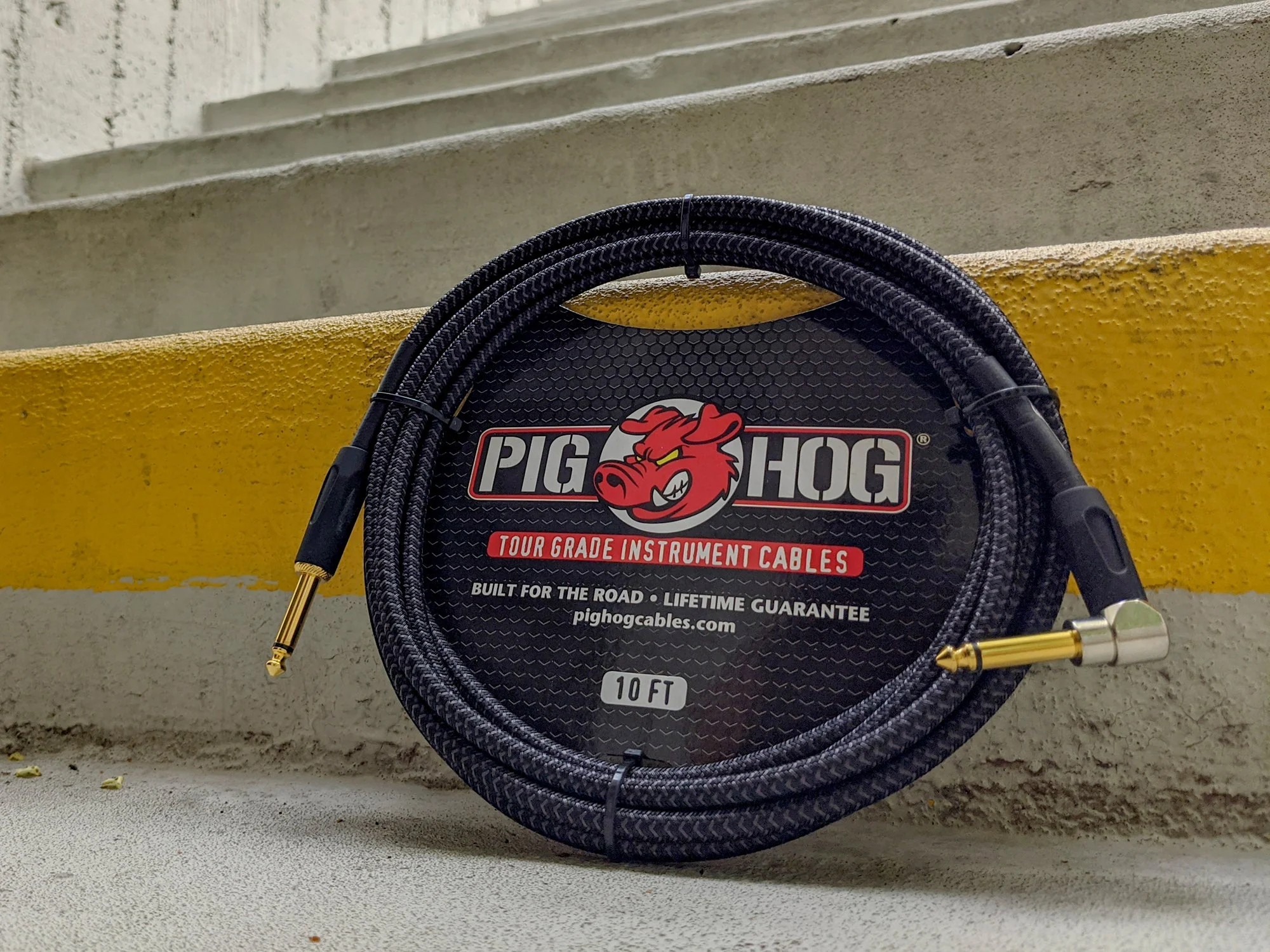 6x Pig Hog Black Woven Tour Grade Instrument Cable 1/4" to 1/4" Right Angle 10ft , PCH10BKR - Image 3
