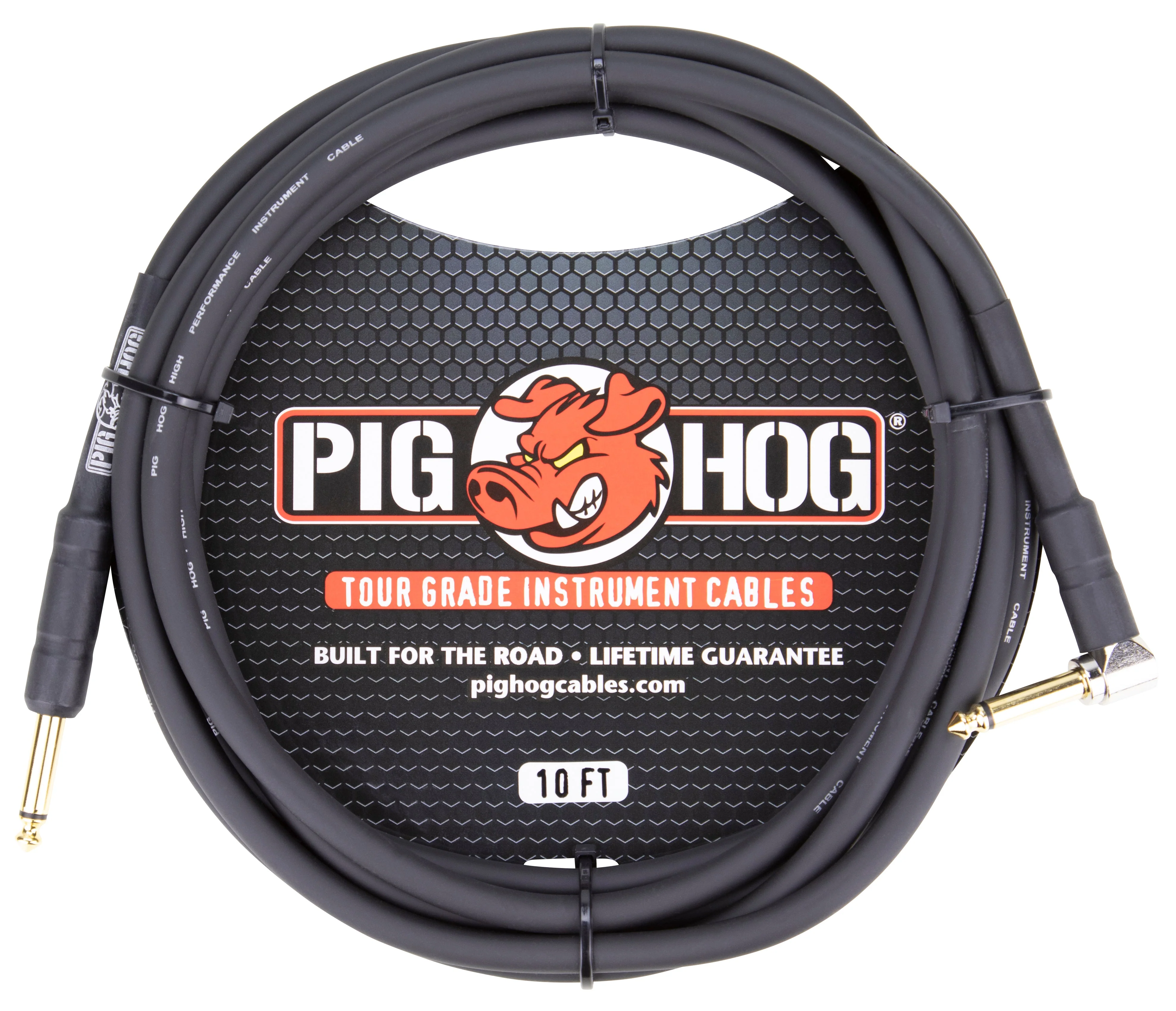 Pig Hog Tour Grade 10ft Instrument Cable 1/4" to 1/4" Right Angle to Straight Connectors (PH10R) - 6 Pack - Image 2