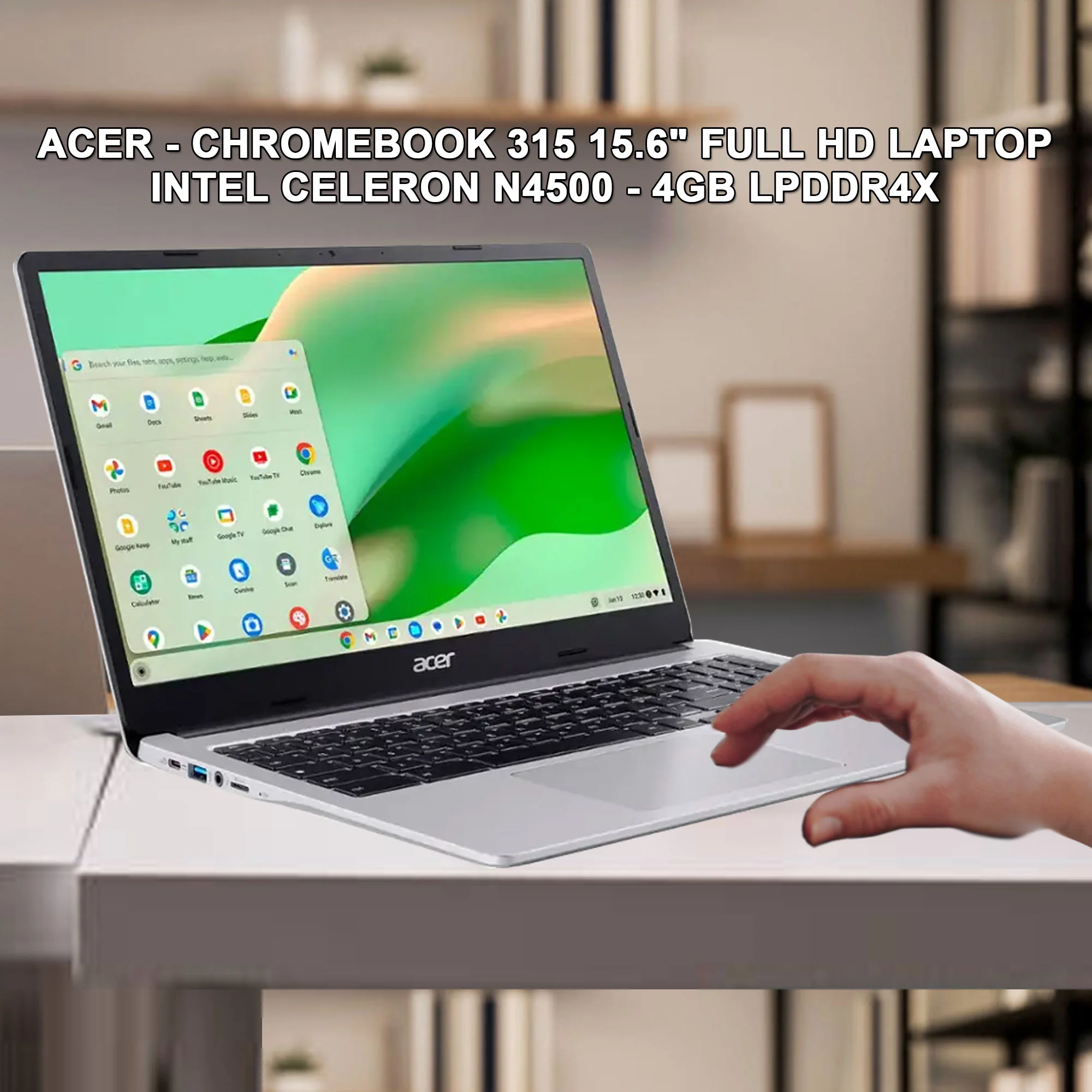 Acer Chromebook 315 15.6" Full HD Laptop - Intel Celeron N4500, 4GB LPDDR4X, 64GB eMMC (Sparkly Silver) with Protective Case - Image 2