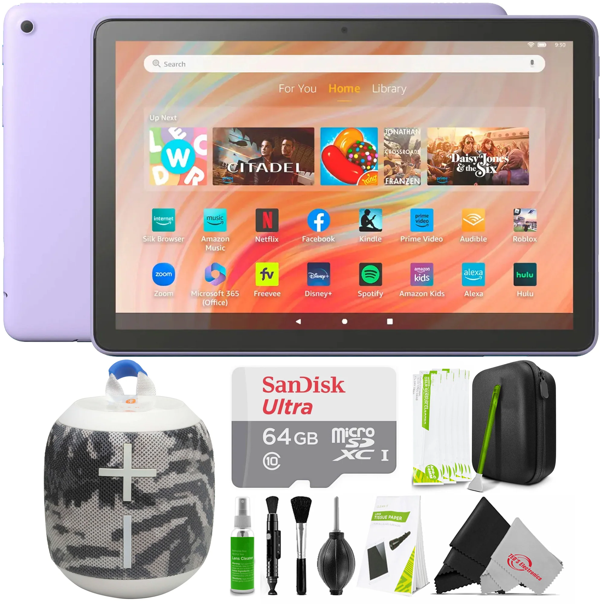 Amazon Fire HD 10 10.1" 32GB Wi-Fi Tablet, 13th Gen, Vibrant Full HD Screen, Lilac with Wonderboom Bluetooth Speaker 64GB Bundle