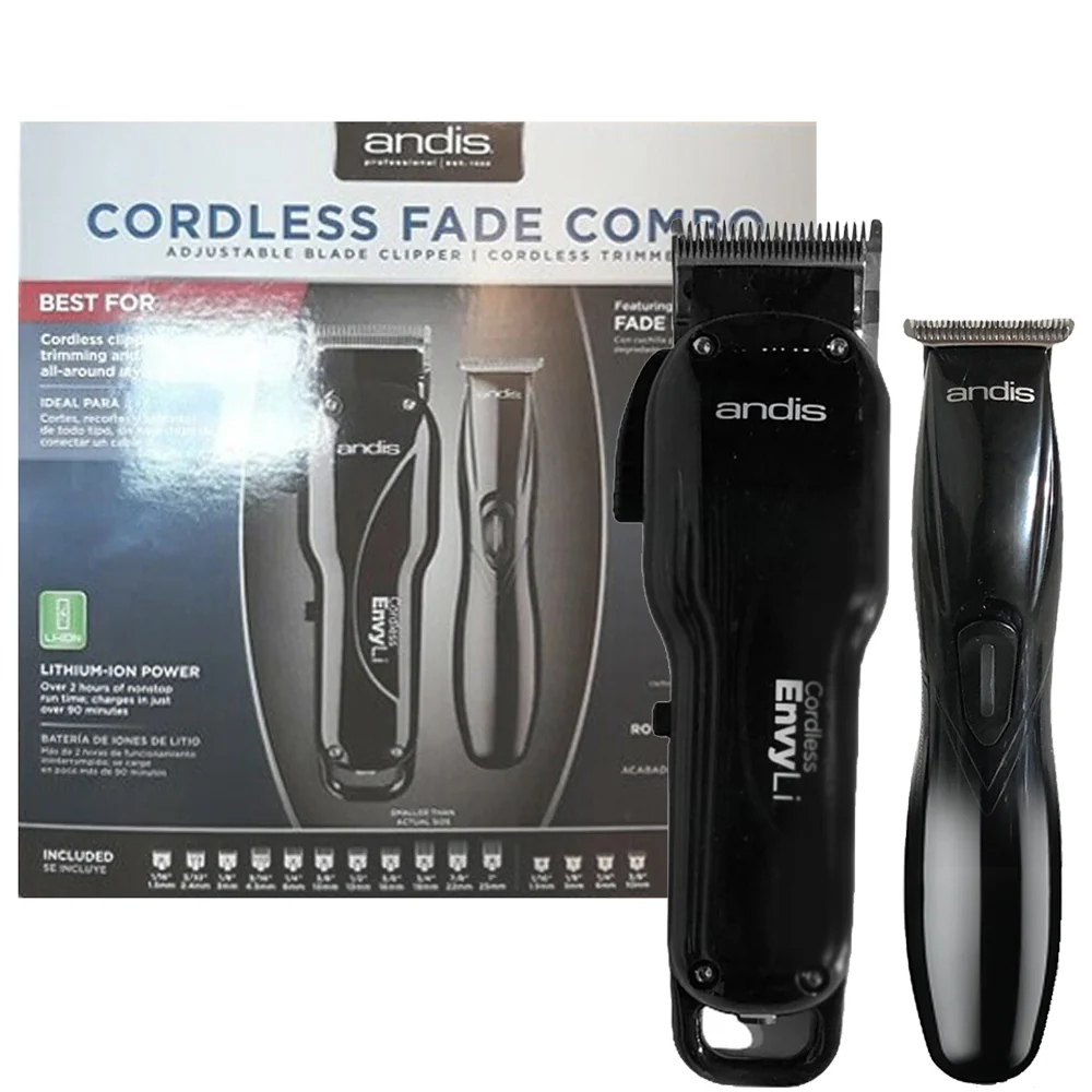 Andis Professional Fade Combo Envy Li Adjustable Blade Clipper and Slimline Li lose Cutting T-Blade Trimmer 75020 with Large Styling Comb - Image 2