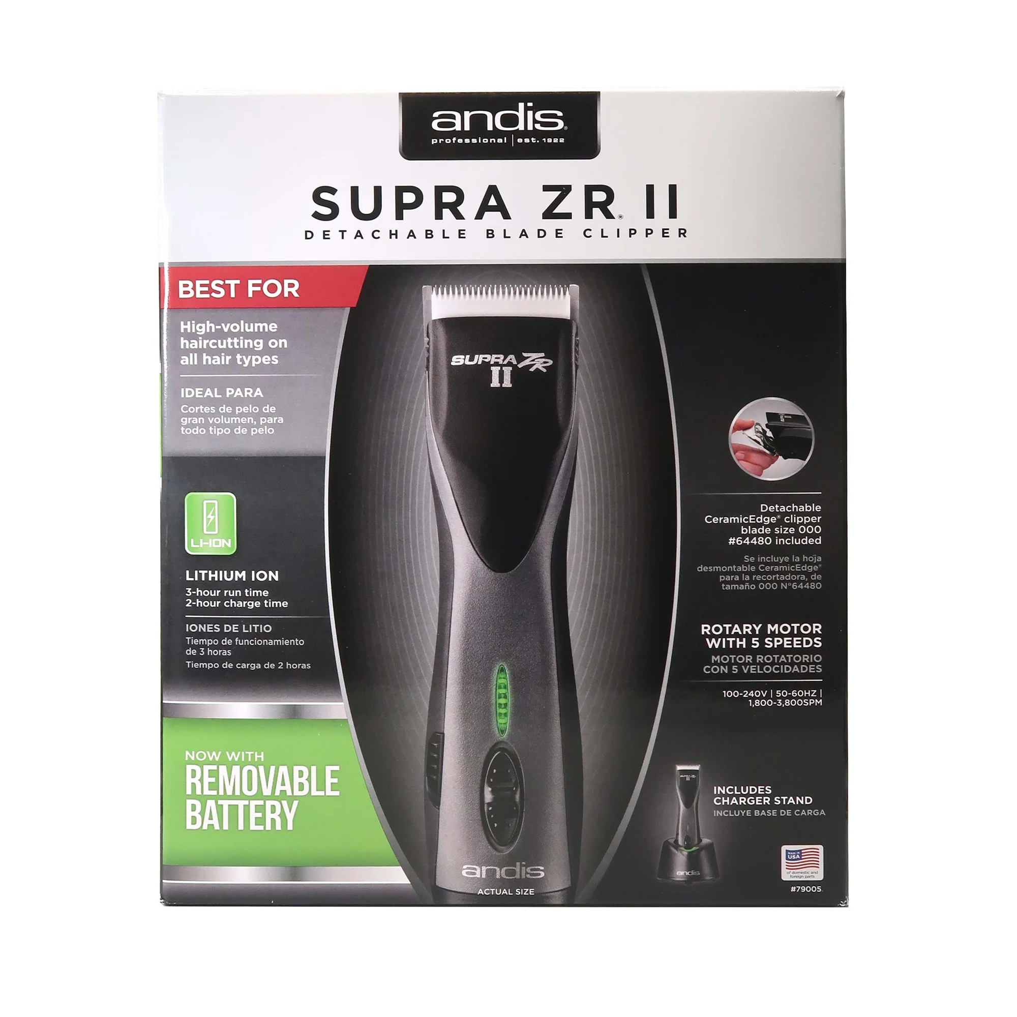 Andis Supra ZR II Cordless Blade Clipper with CeramicEdge Blade and Styling Comb - Image 3