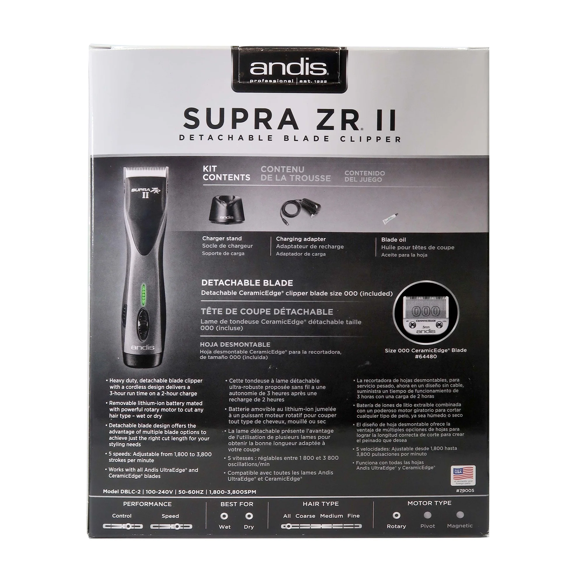 Andis Supra ZR II Cordless Blade Clipper with CeramicEdge Blade and Styling Comb - Image 5