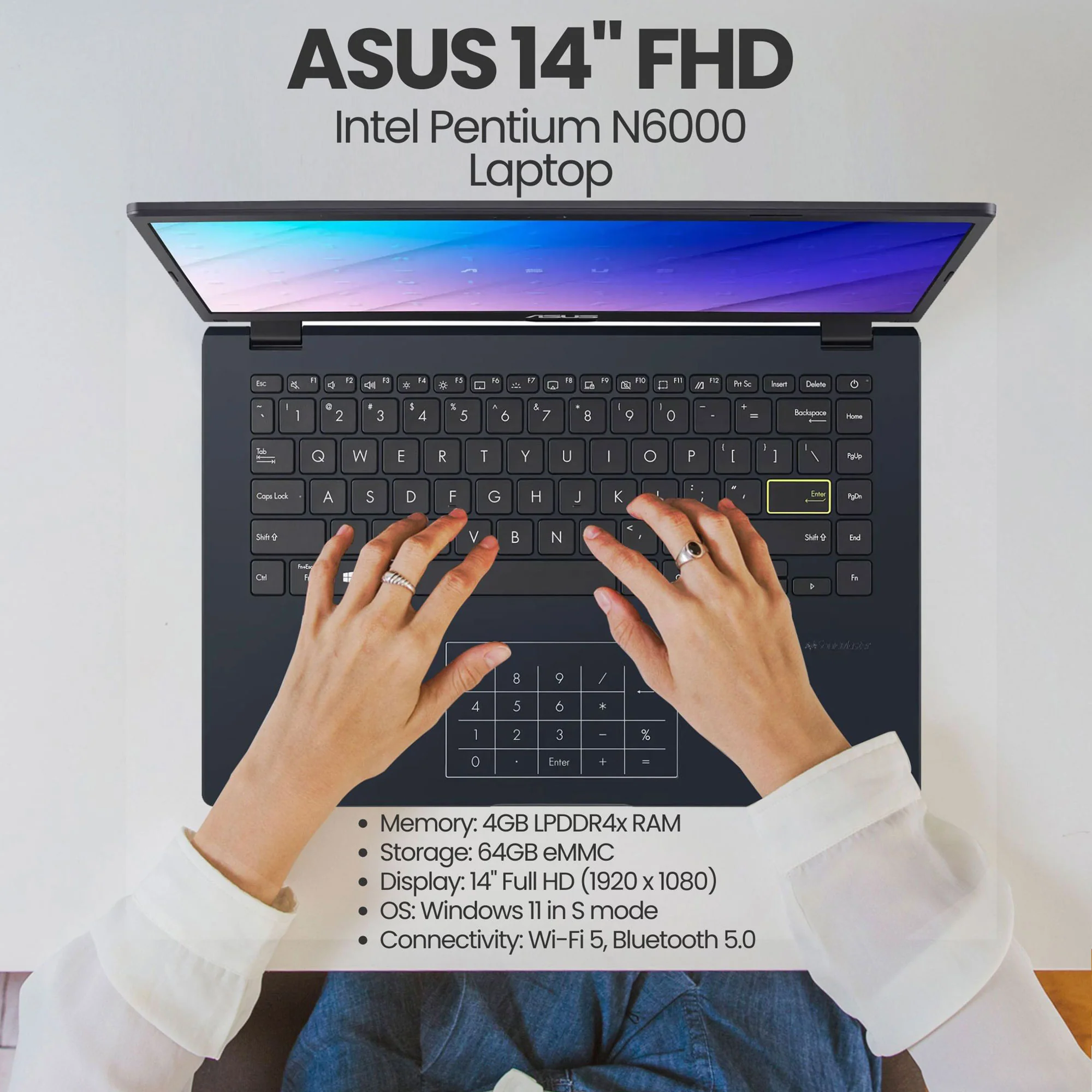 ASUS 14" FHD Laptop - Intel Pentium N6000 with 64GB Memory Card and Card Reader - Image 2