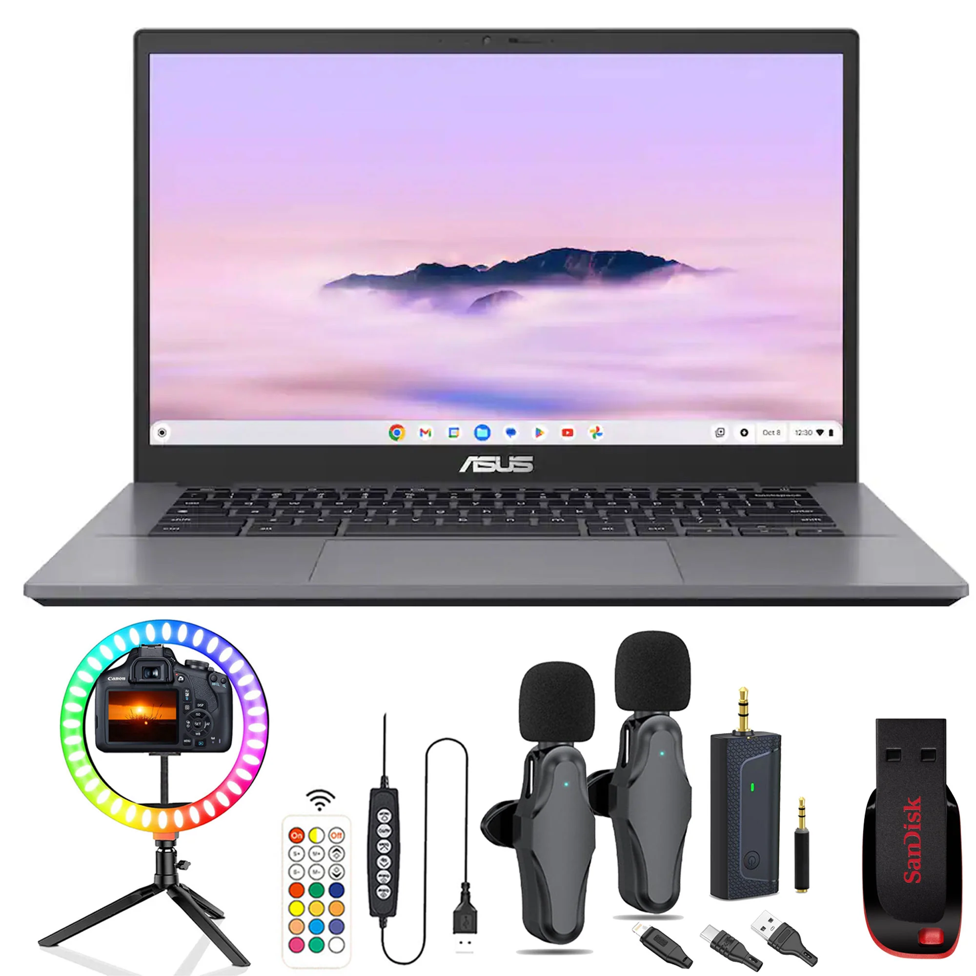 ASUS CX34 14" FHD Chromebook Plus Laptop with Google AI - Intel Core i5 - 8GB Memory, 128GB SSD (Rock Grey) Complete Creator Bundle