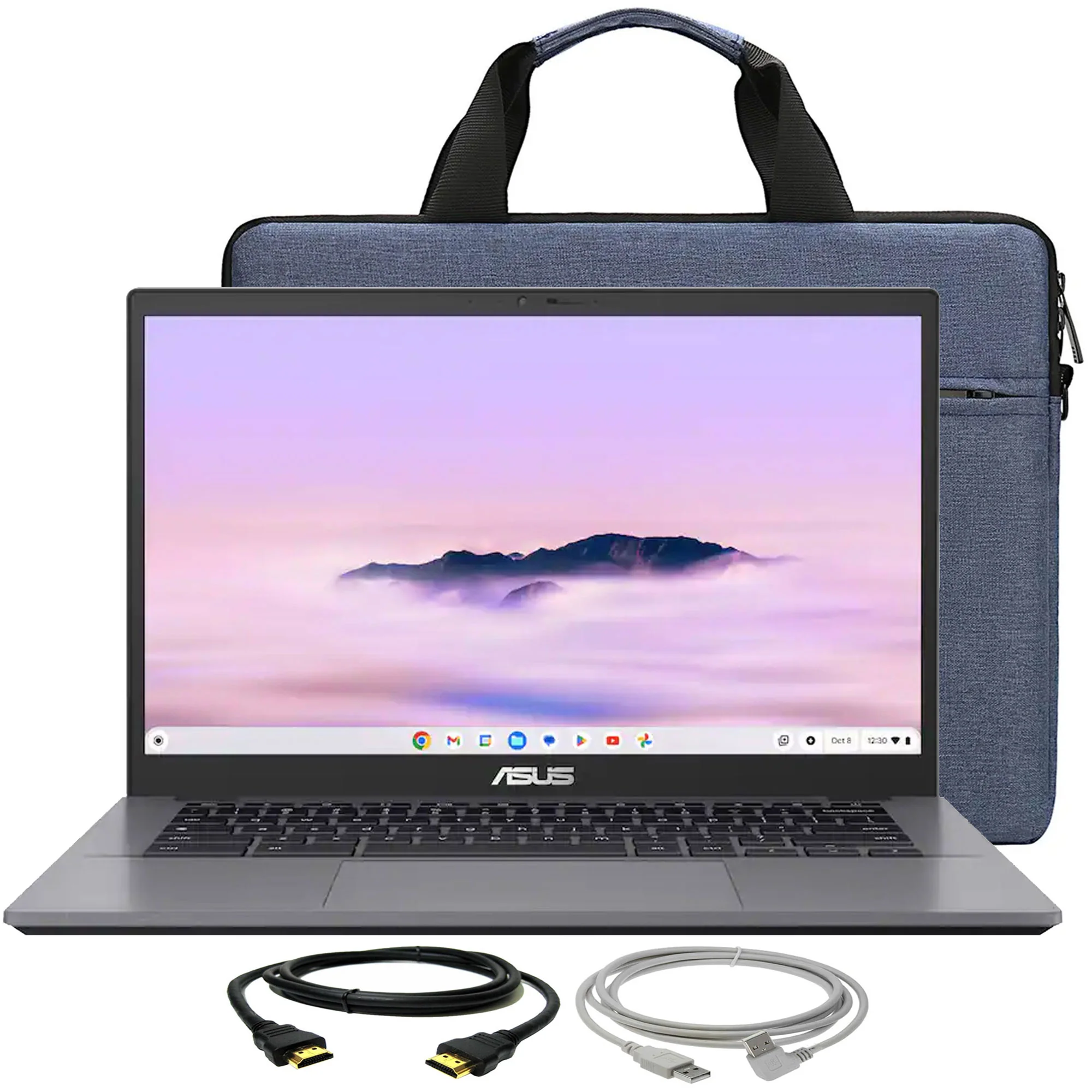 ASUS CX34 14" FHD Chromebook Plus Laptop with Google AI - Intel Core i5 - 8GB Memory,128GB SSD (Rock Grey) with Laptop Bag and Cables