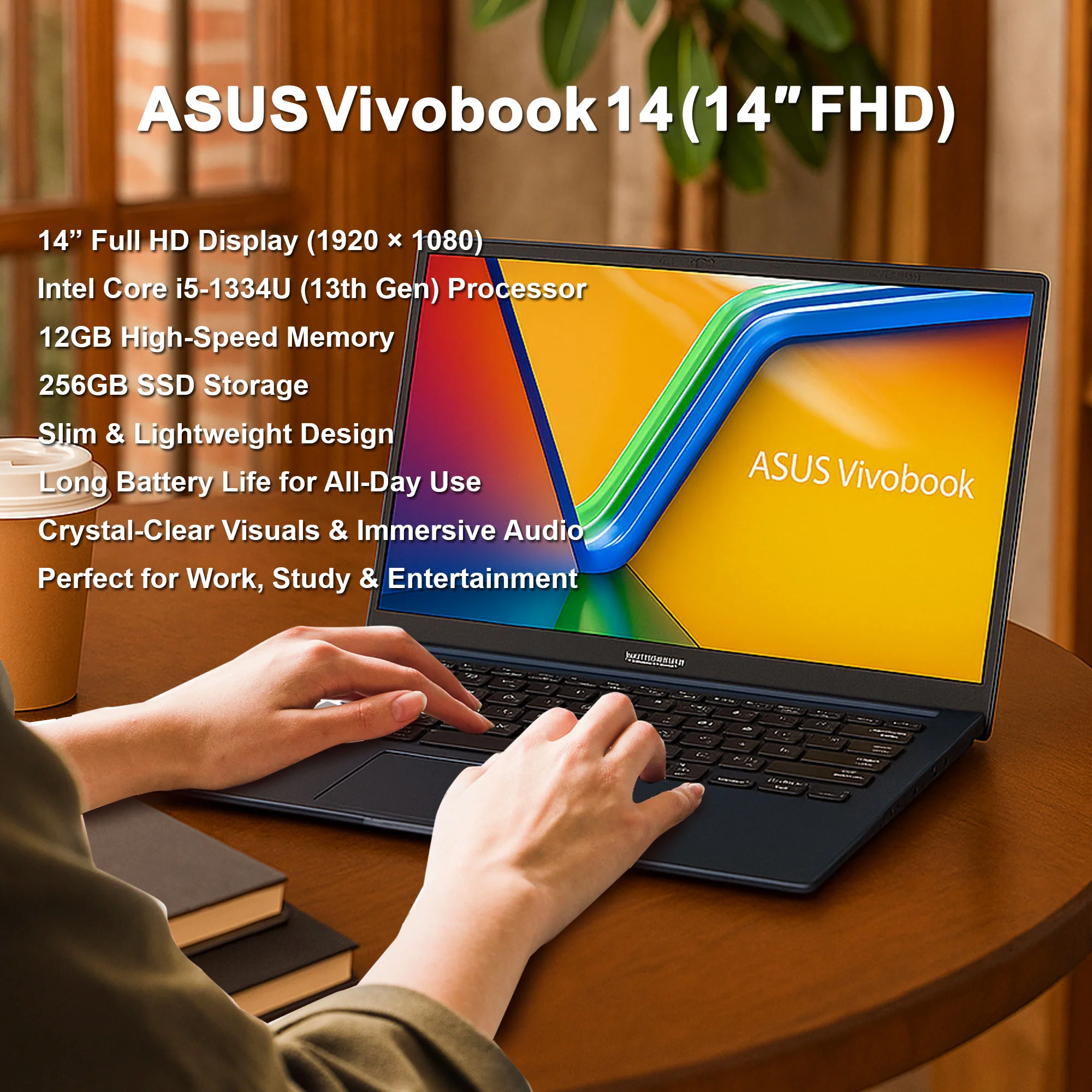 ASUS Vivobook 14 14" FHD Laptop - Intel 13th Core i5-1334 - 12GB Memory, 256GB SSD (Quiet Blue) - Image 10