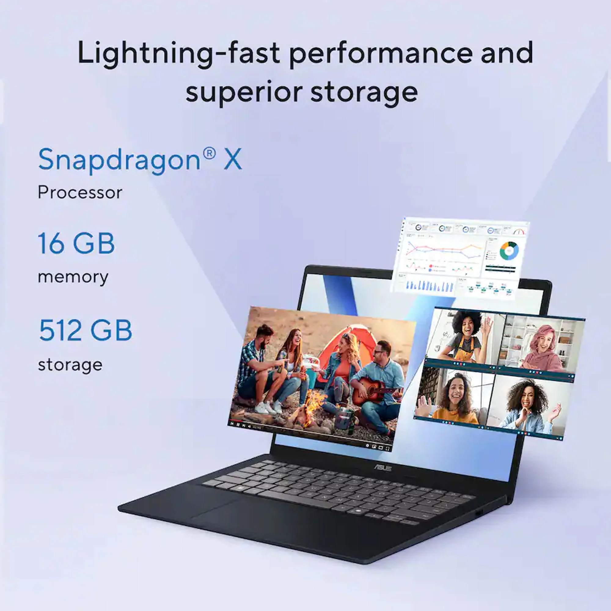 ASUS Vivobook 14 14" FHD+ Laptop - Snapdragon X - 16GB Memory, 512GB SSD (Quiet Blue) - Image 10
