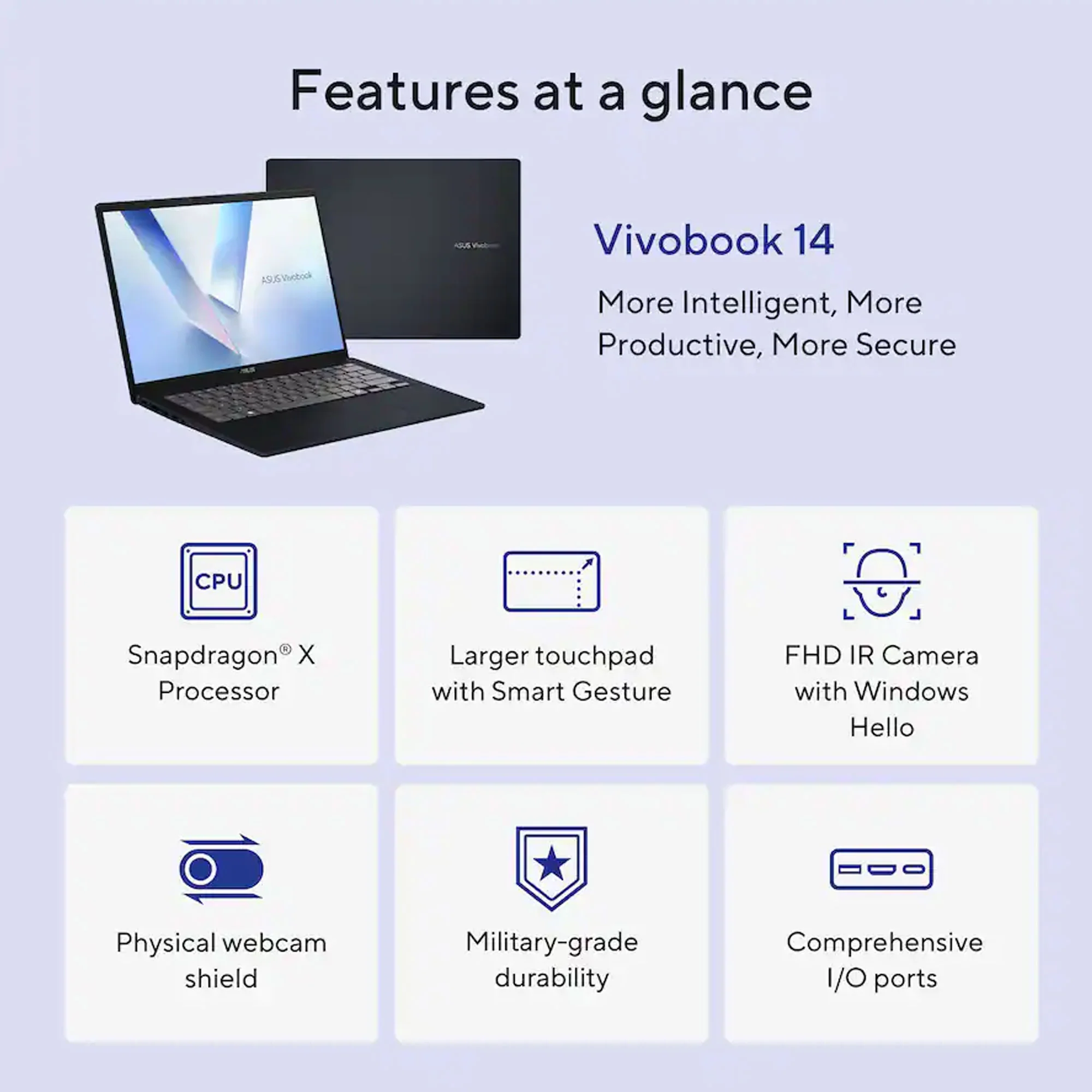 ASUS Vivobook 14 14" FHD+ Laptop - Snapdragon X - 16GB Memory, 512GB SSD (Quiet Blue) - Image 9