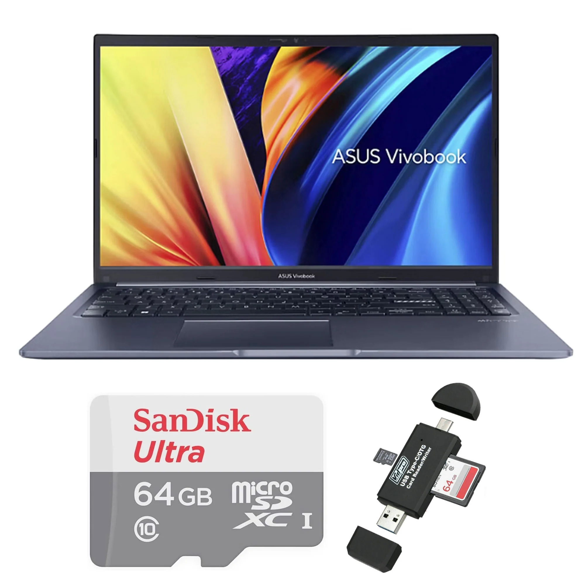 ASUS VivoBook 15.6" Laptop, Intel Core i7 Processor, 2024 Year Model  with 64GB Card and Card Reader
