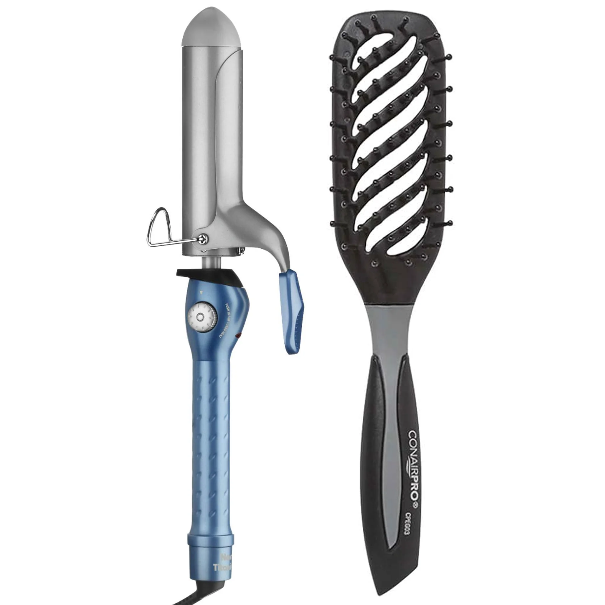 BaByliss Pro Nano Titanium 1½" Spring Curling Iron BNT150S with Conair Pro Ergo-Grip Vented Brush