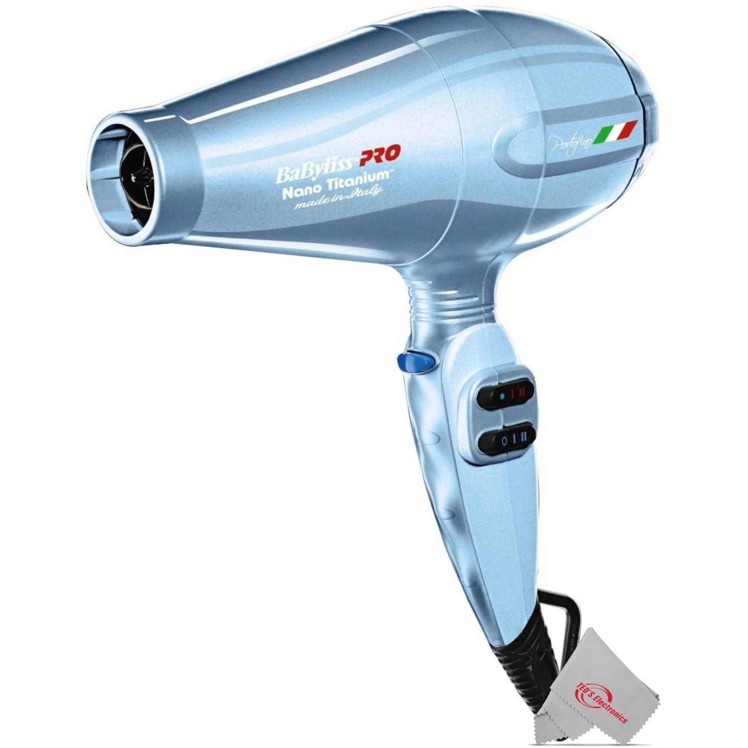 Babyliss Pro Nano Titanium Portofino 6600 Hair Dryer Blue with Snap-On Diffuser Italian Series Model #BB-BABDF1 - Image 3