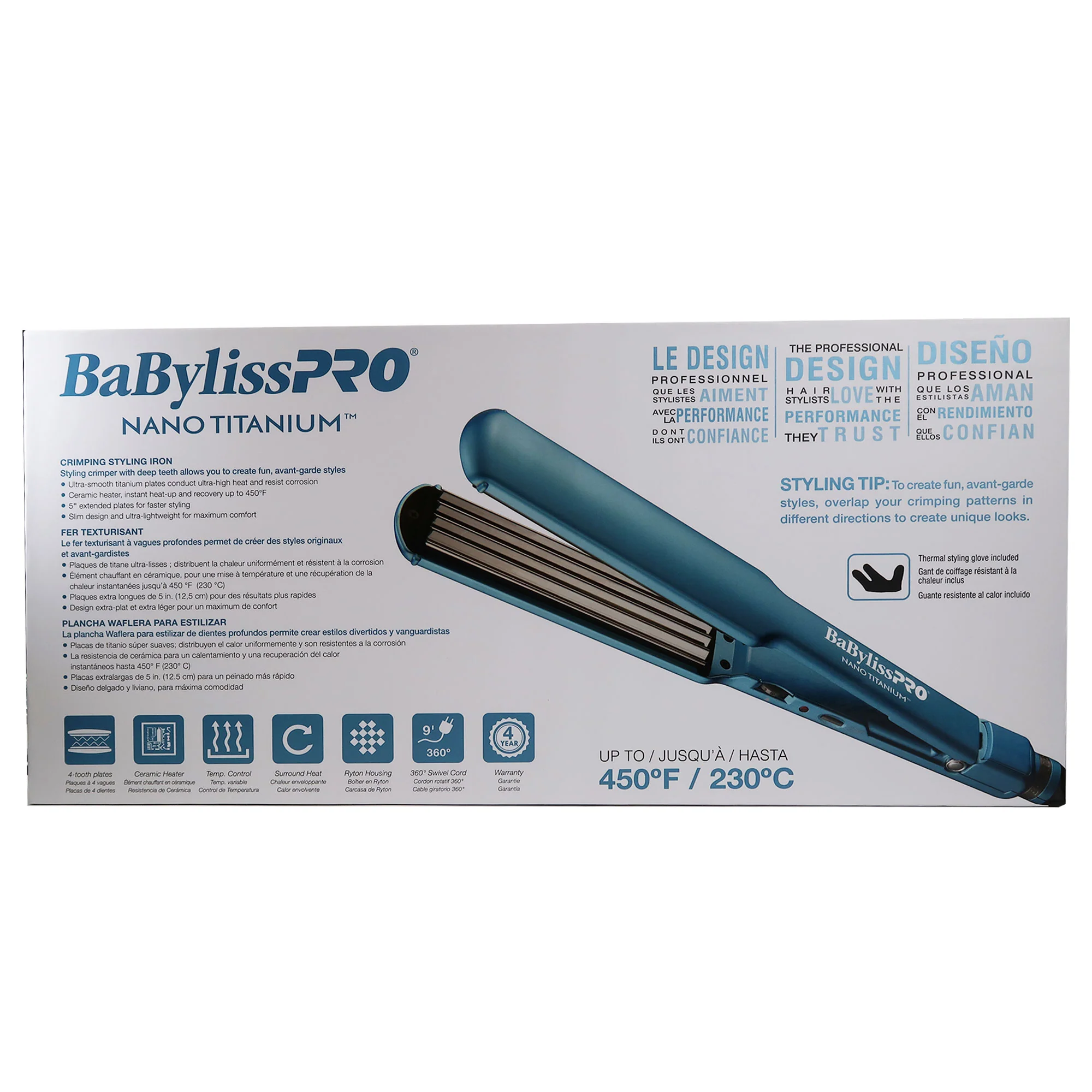 Babyliss Pro Nano Titanium Crimper Styling Iron 1½" with Extended Barrel Curling Iron 1" BNTW100XLUC - Image 6