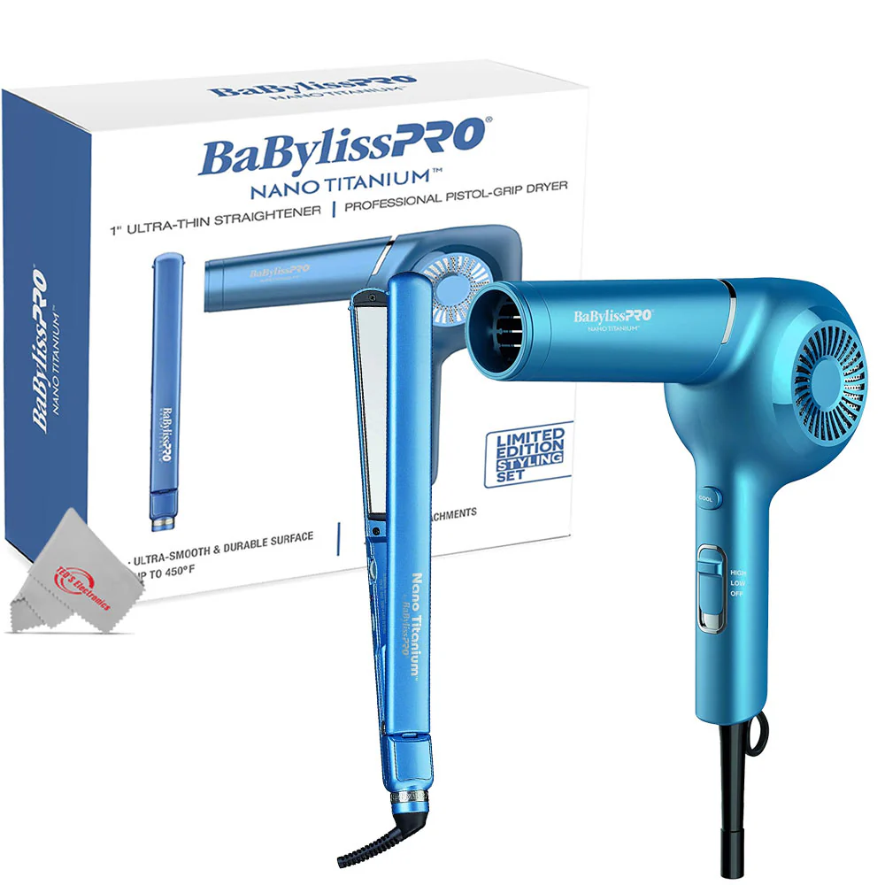 BaByliss Pro Nano Titanium 1" Ultra-Thin Straightener & Professional Pistol-Grip Hair Dryer with Conair Pro Ceramic Tools Large Round Brush 2½" - Image 3