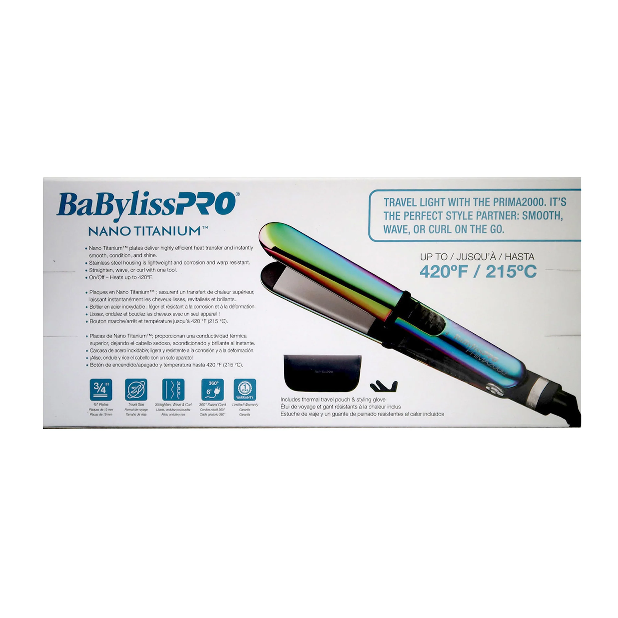 BaByliss Pro LIMITED EDITION Nano Titanium Prima 3000 Flat Iron Iridescent - 1¼" BNTRB3000TUC with Nano Titanium Prima2000 3/4" Mini Iron Iridescent BNTBRB2000UC - Image 9