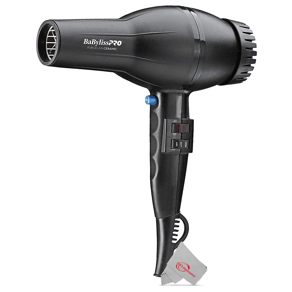 BabylissPro Porcelain Ceramic 2800 Hair Dryer BP2800N + Barber Cape and 9" Comb - Image 2