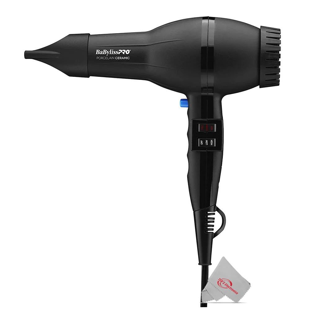 BabylissPro Porcelain Ceramic 2800 Hair Dryer BP2800N + Barber Cape and 9" Comb - Image 3