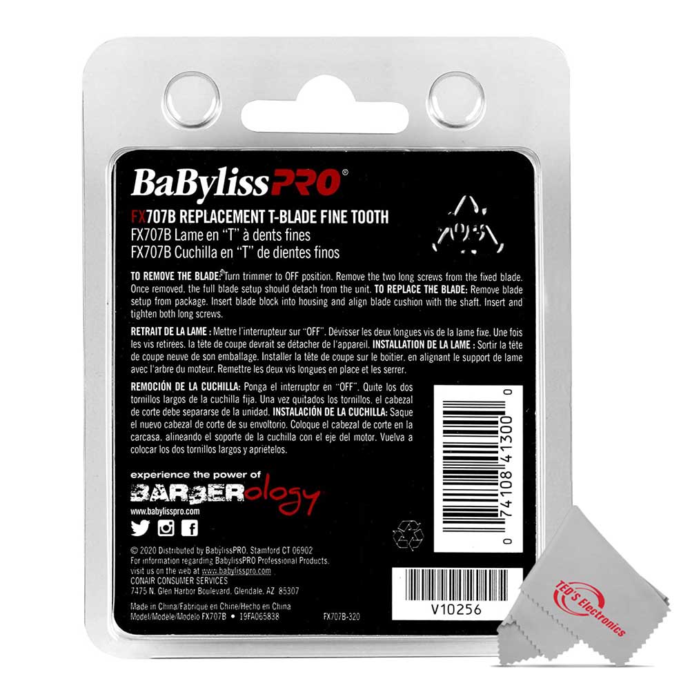 10x BaByliss Pro FX707B Fine Tooth Replacement T-Blade with Soft Knuckle Neck Brush - Image 5