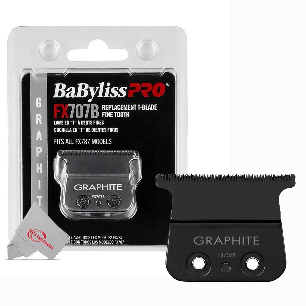 3x BaByliss Pro Graphite Fine Tooth Replacement T-Blade Fits All FX787 Models + Fade Soft Knuckle Neck Brush - Image 2