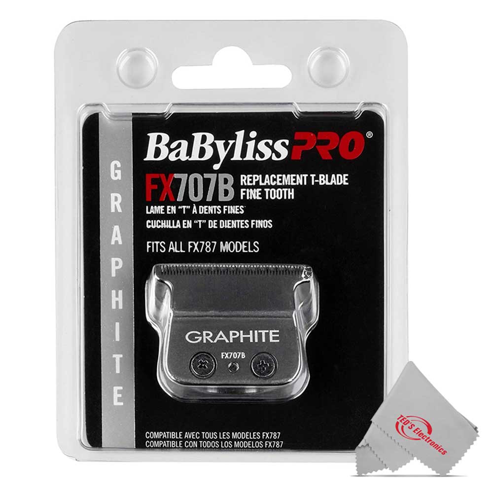 3x BaByliss Pro Graphite Fine Tooth Replacement T-Blade Fits All FX787 Models + Fade Soft Knuckle Neck Brush - Image 4