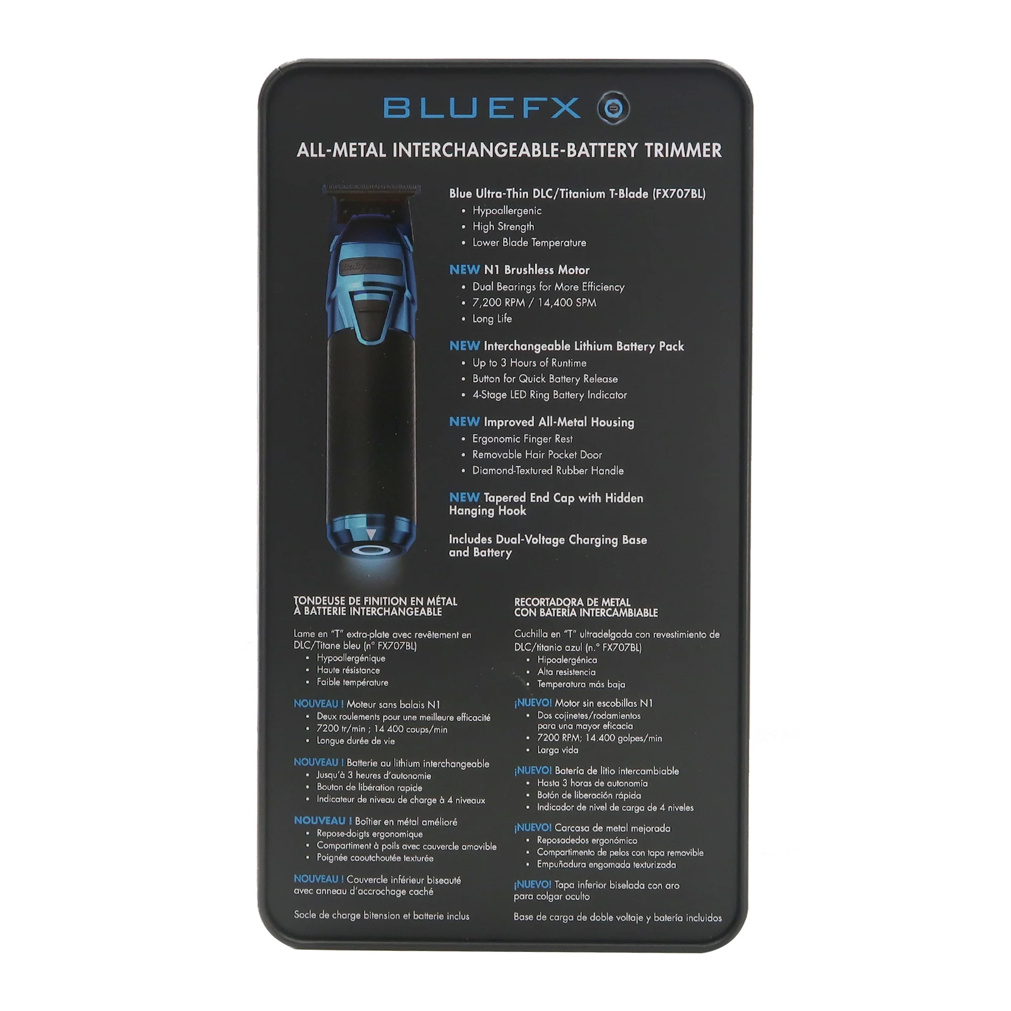BaByliss Pro FXONE BLUEFX All-Metal Interchangeable-Battery Trimmer FX799BL with BaByliss Pro Barber Clipper Trimmer Pouch and BaByliss Pro Soft Knuckle Neck Brush White - Image 7