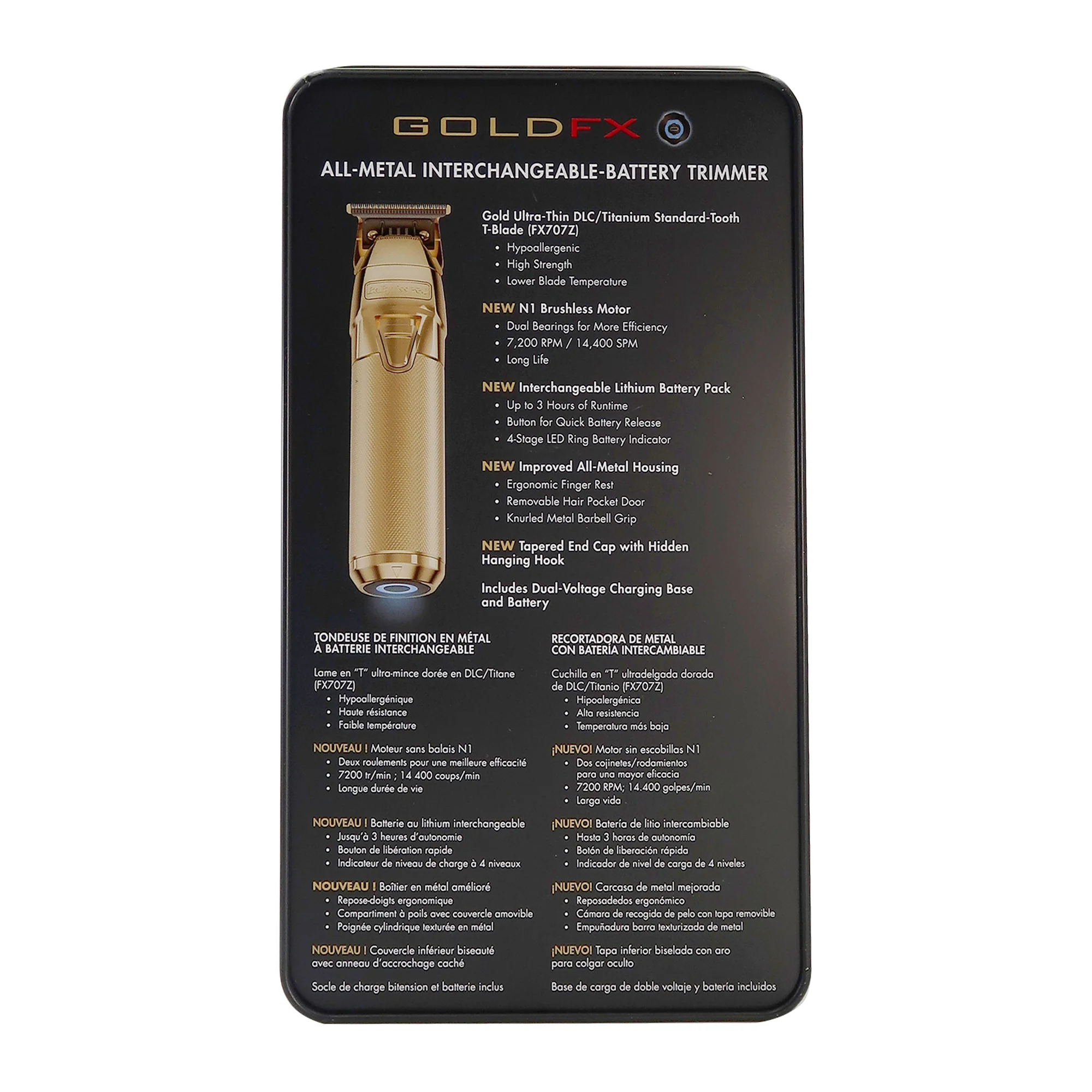 BaByliss Pro FXONE GOLDFX All-Metal Interchangeable-Battery Trimmer FX799G with FX707Z Replacement Outlining Trimmer Blade for FX787 Trimmers and GoldFX Metal Comb Set - Image 5