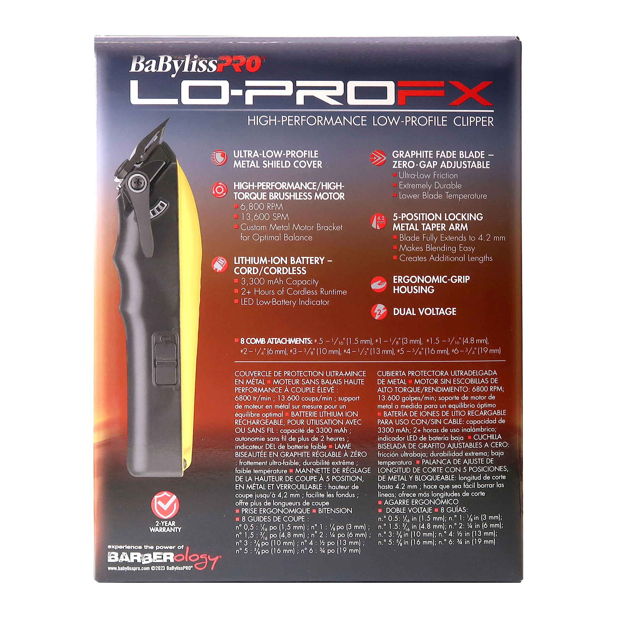 BaByliss Pro Limited Edition LO-PROFX Cordless Clipper (Andy Authentic) Yellow FX825YI with Cordless Double Foil Shaver FXFS2B and Texturizing Comb - Image 6