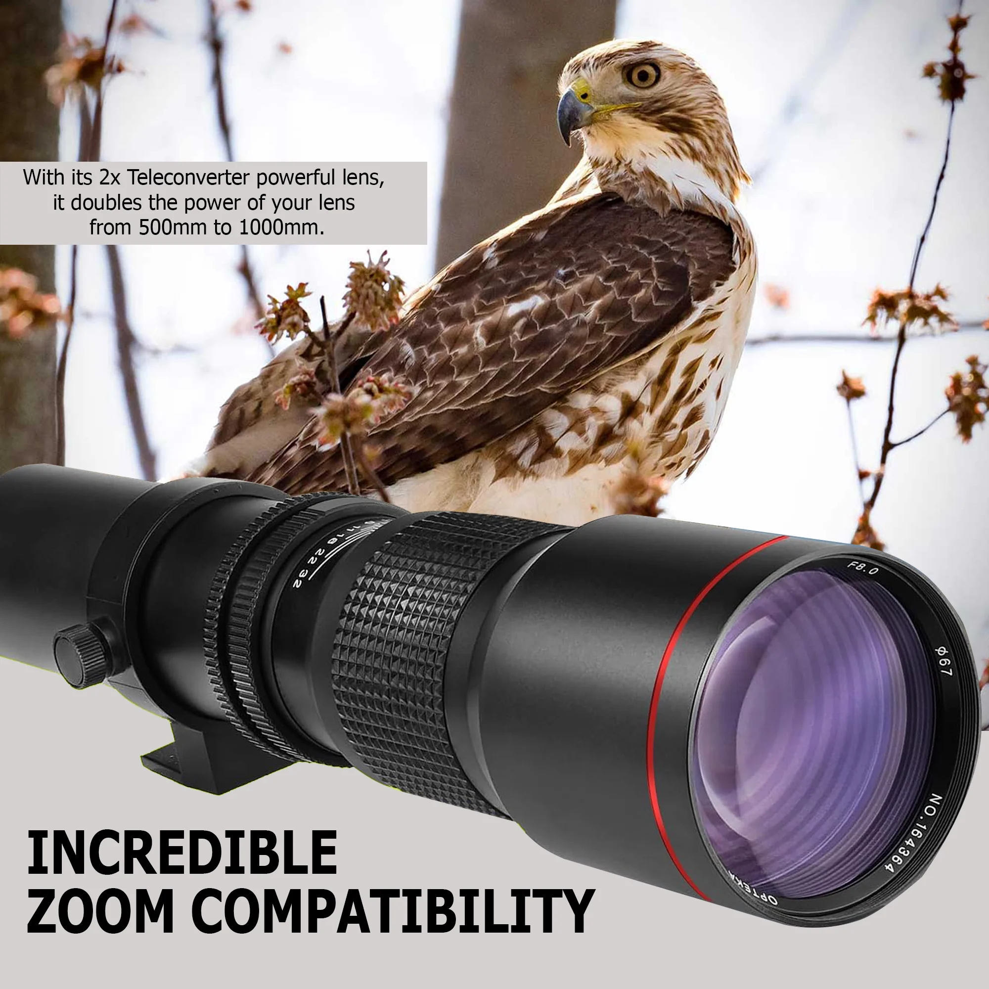 500mm/1000mm f/8 Manual Super Telephoto Lens for Nikon Z50 Z5 Z6 II Z7 Z7 II ZF ZFC - Image 3