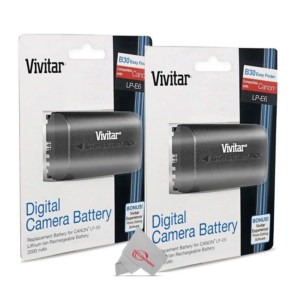 Two Packs Vivitar VIV-CB-E6 Replacement Battery for Canon LP-E6 with Two Vivitar LC-E6 Replacement Rapid Charger for Canon LP-E6 For 90D 80D 5D 6D 7D - Image 2