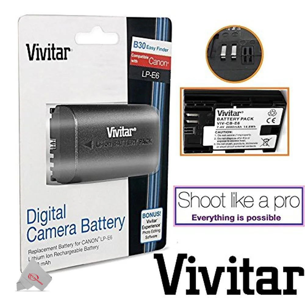 Three Pcs Vivitar VIV-CB-E6 Replacement Battery for Canon LP-E6 - Image 2