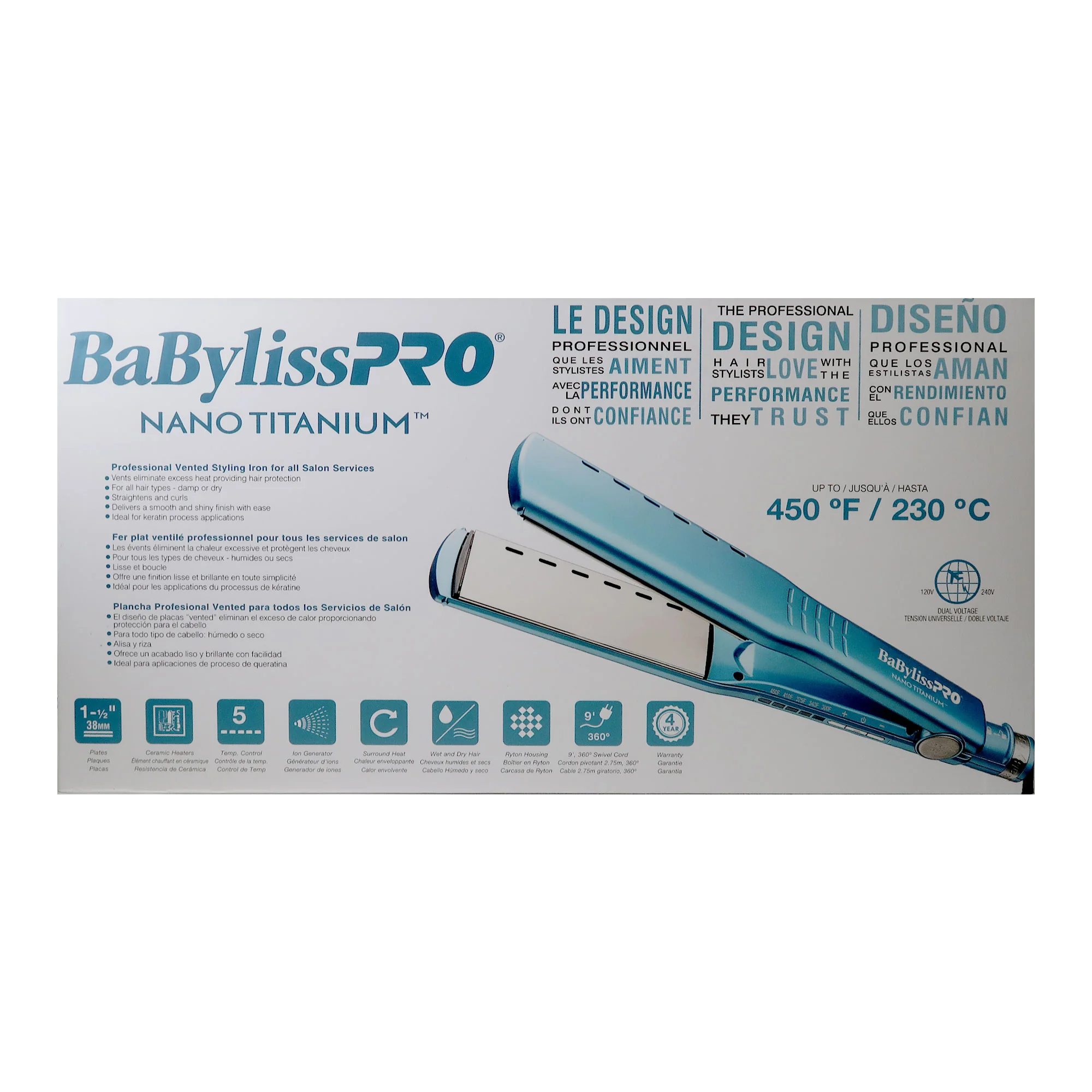 BaByliss Pro Nano Titanium Vented Ionic Flat Iron 1½" #BNT4093TUC (Dual Voltage) - Image 7