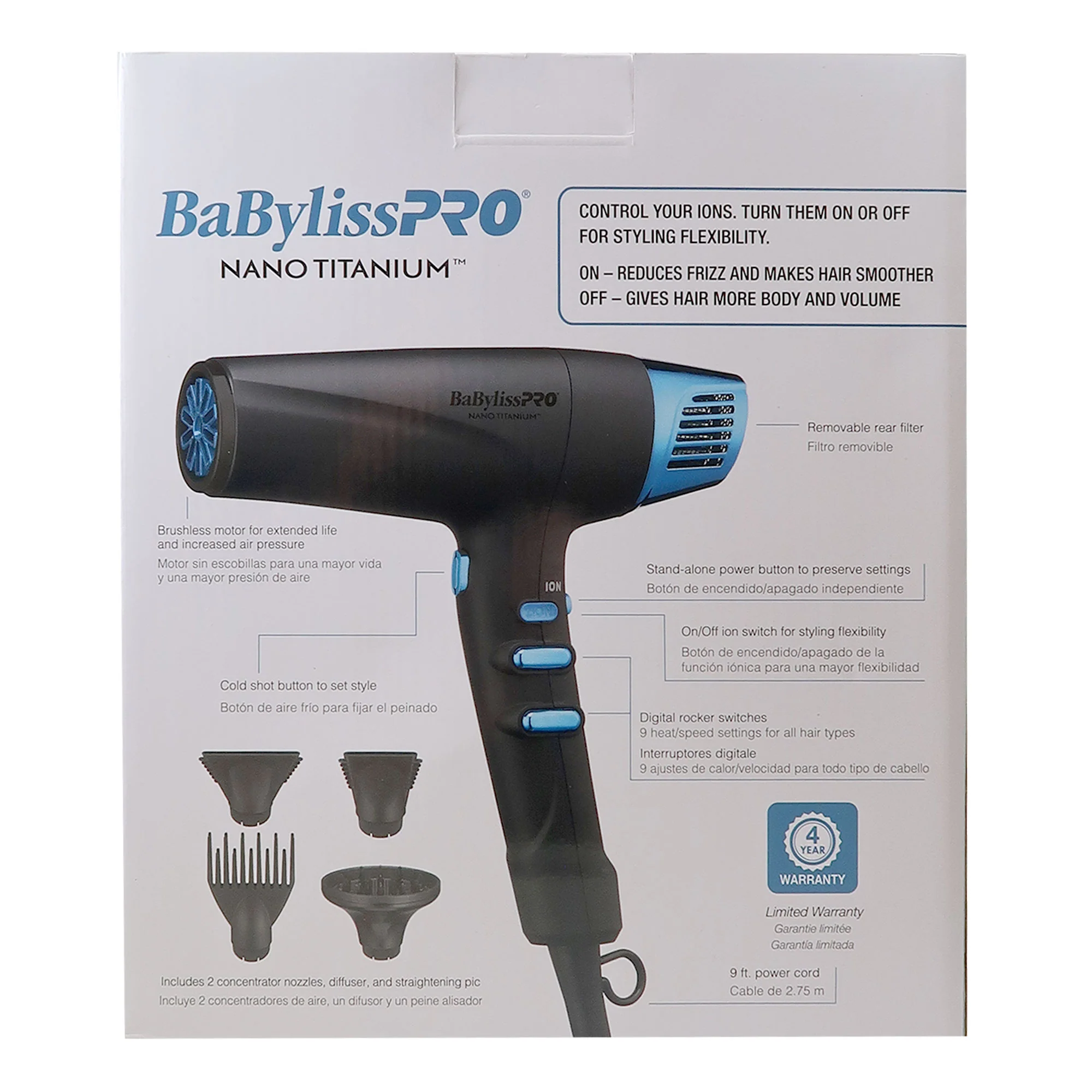BaByliss Pro Limited-Edition Nano Titanium Professional High-Speed Dual Ionic Dryer Black & Blue #BNTMB9100 - Image 6