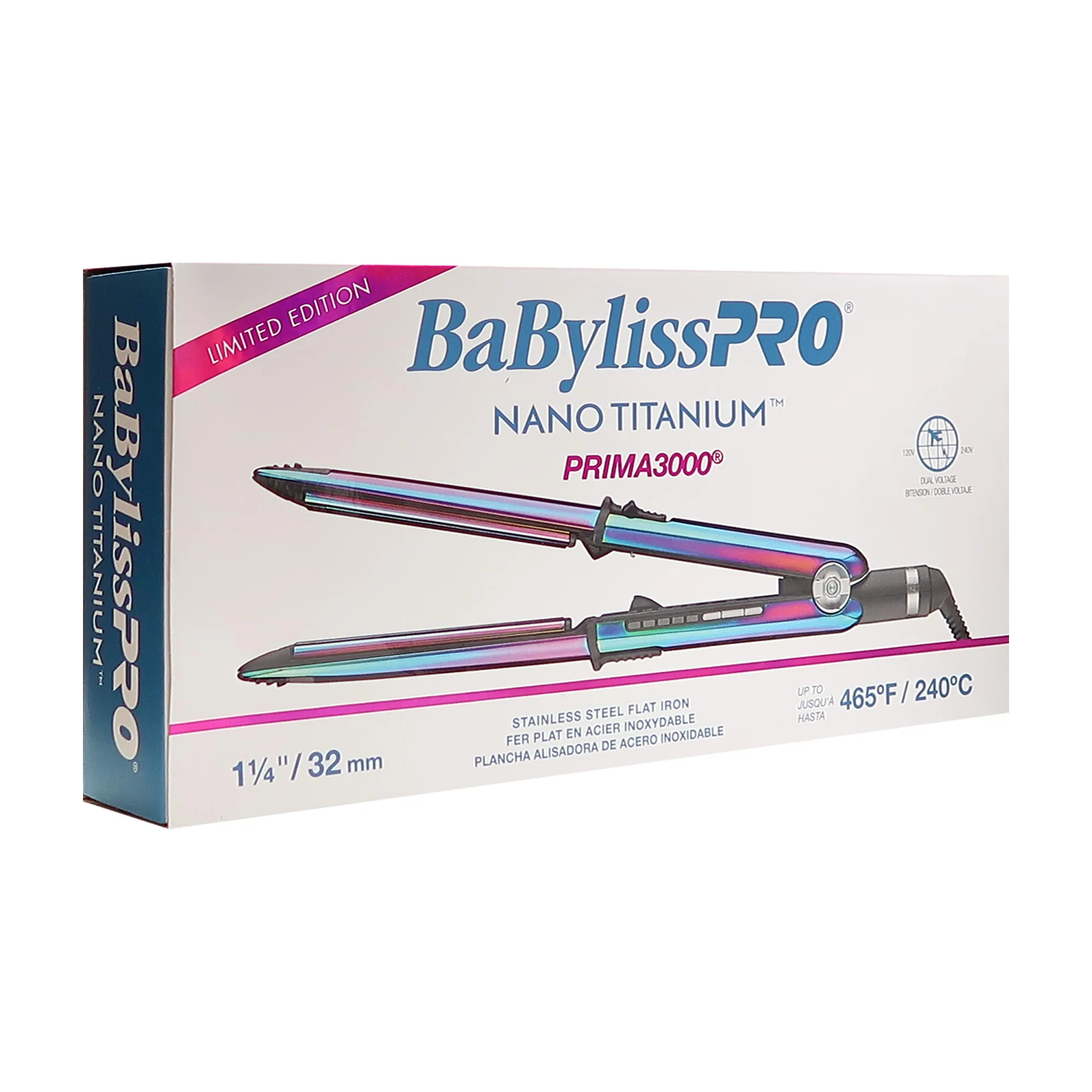 BaByliss Pro LIMITED EDITION Nano Titanium Prima 3000 Stainless Steel Flat Iron Iridescent - 1¼" #BNTRB3000TUC (Dual Voltage) - Image 4