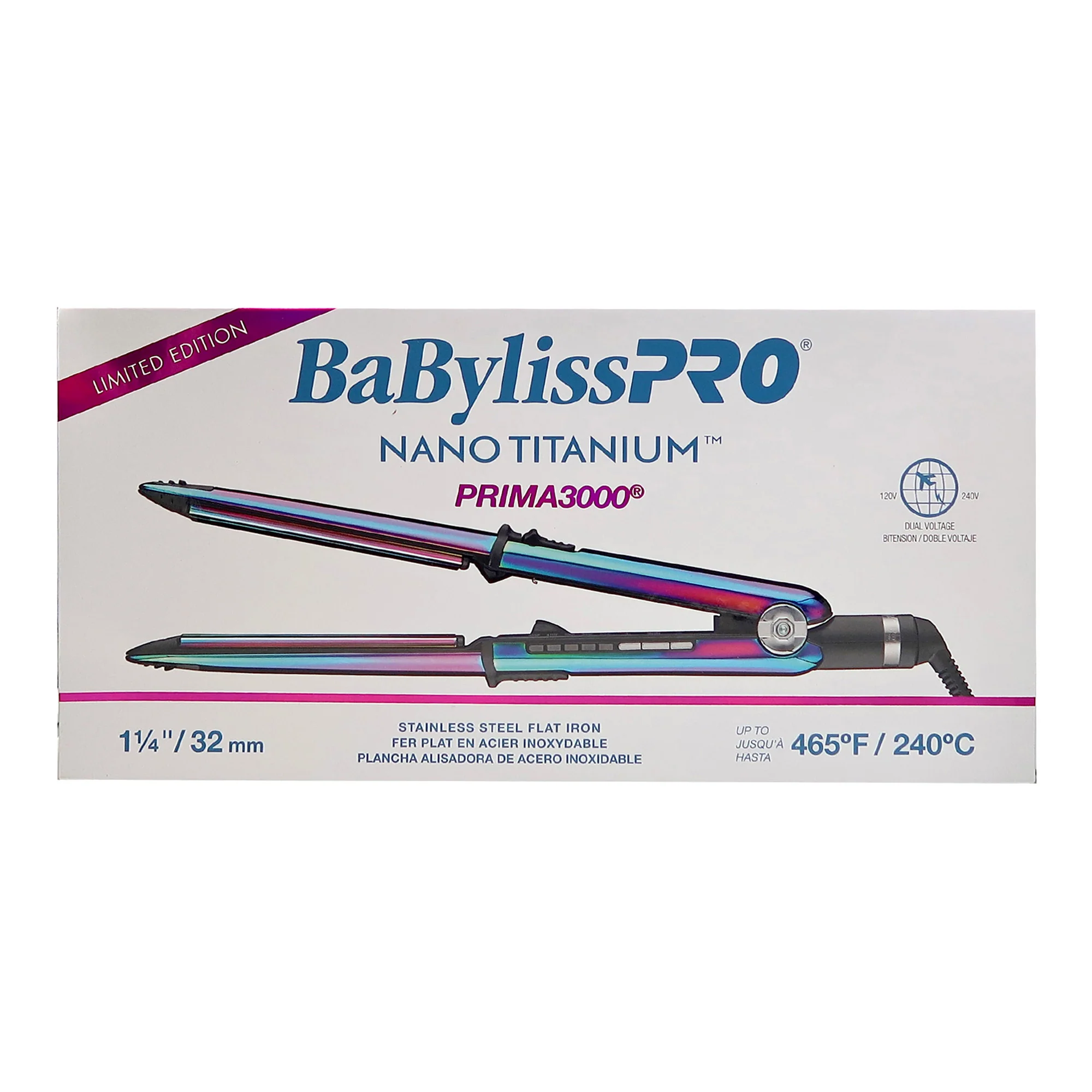 BaByliss Pro LIMITED EDITION Nano Titanium Prima 3000 Stainless Steel Flat Iron Iridescent - 1¼" #BNTRB3000TUC (Dual Voltage) - Image 7