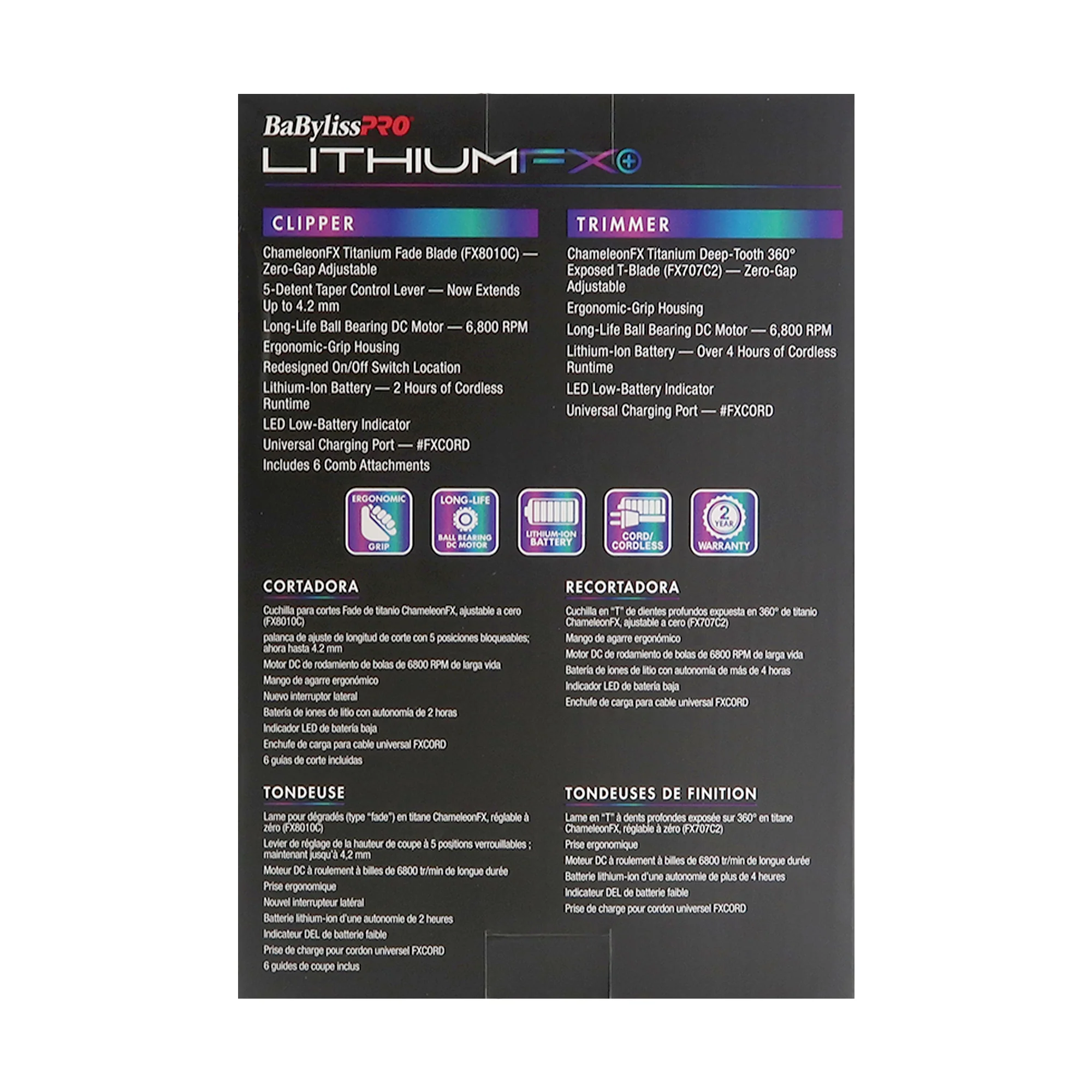 BaByliss Pro LithiumFX Limited Edition Cord/Cordless Clipper & Trimmer Iridescence #FX73HOLPKRB - Image 3