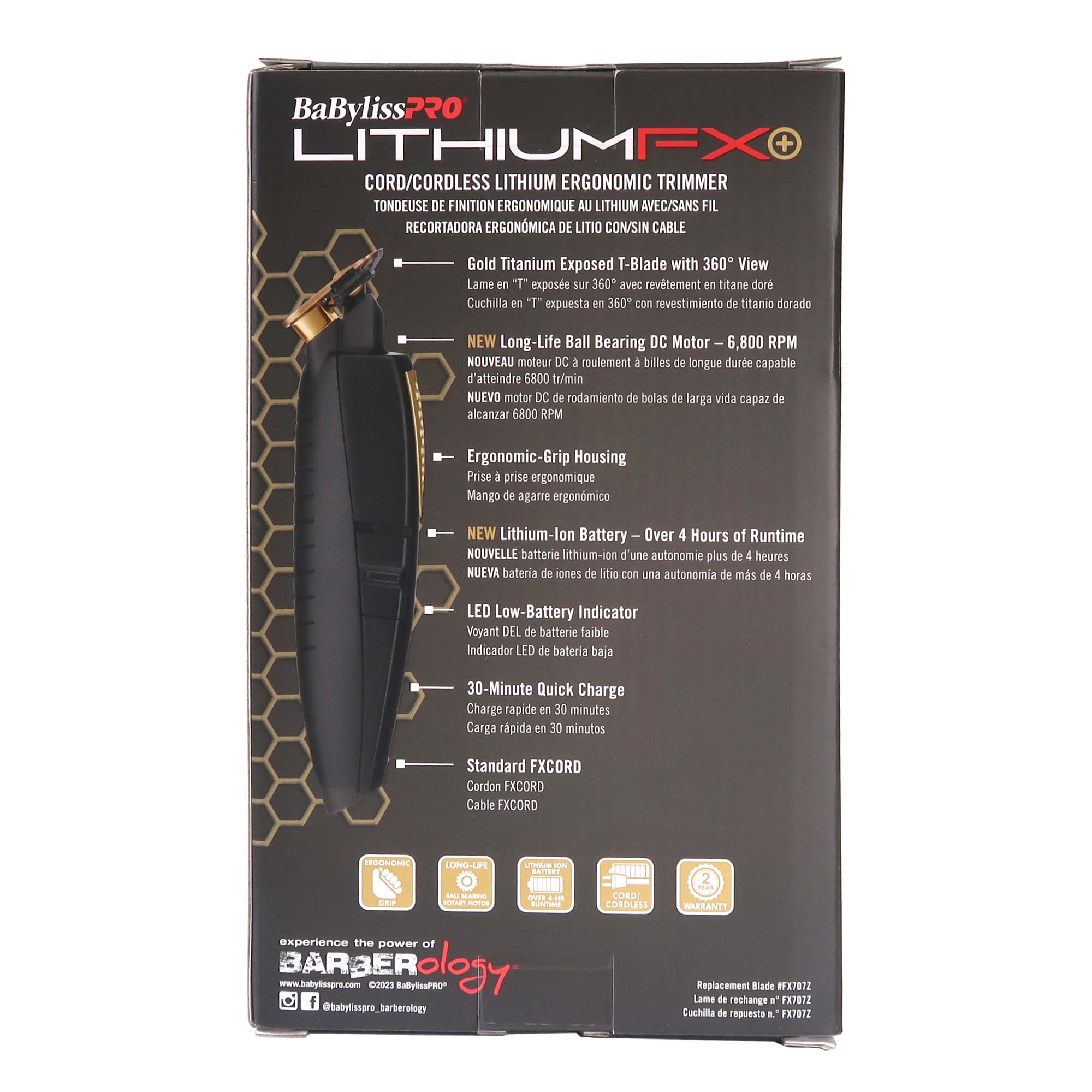 BaByliss Pro LithiumFX Cord/Cordless Lithium Ergonomic Trimmer #FX773N (Dual Voltage) - Image 4
